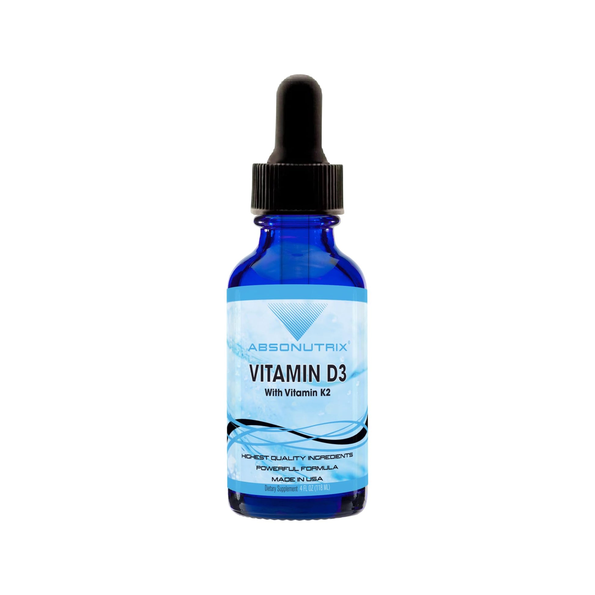 Absonutrix Vitamin D3 K2 Drops, 390mg, 4 Oz Liquid, 302 Servings, Made in USA, Quick Absorption, Quality Potent Ingredients, Non-GMO, GMP Certified, Cruelty-Free Products, Bone Strength Supplements AbsonutrixAu supplements