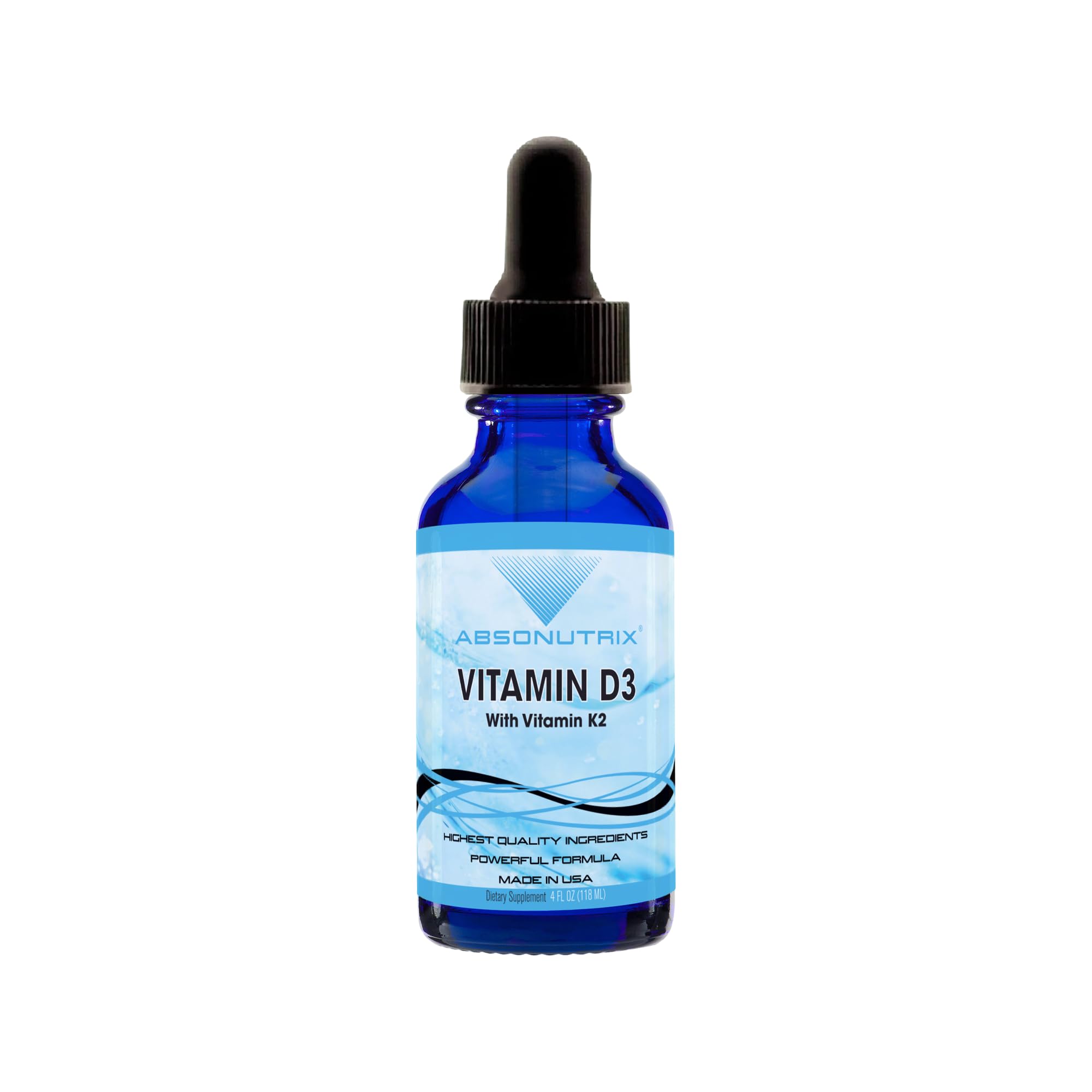 Absonutrix Vitamin D3 K2 Drops, 390mg, 4 Oz Liquid, 302 Servings, Made in USA, Quick Absorption, Quality Potent Ingredients, Non-GMO, GMP Certified, Cruelty-Free Products, Bone Strength Supplements AbsonutrixAu supplements