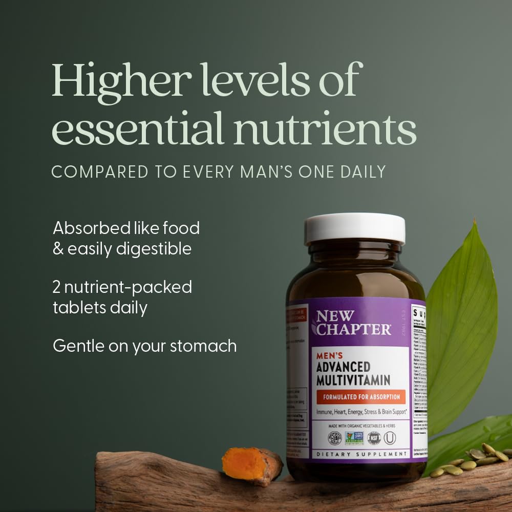 New Chapter Men's Multivitamin Advanced Formula for Stress, Brain, Immune, Heart & Energy Support, Higher Levels of Whole New ChapterAu supplements