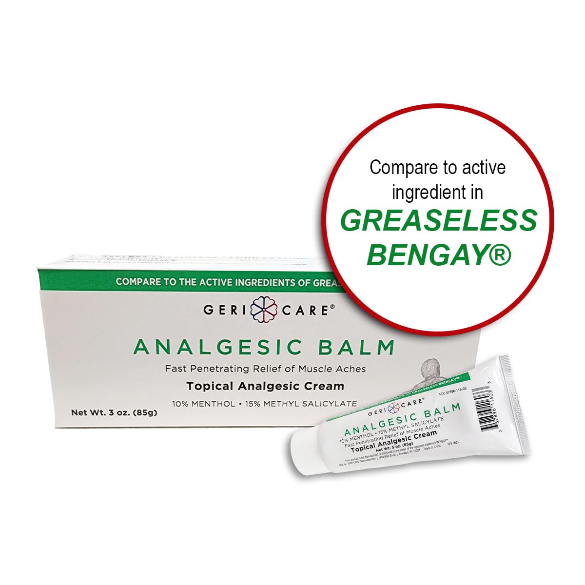 GeriCare Topical Analgesic Cream, Menthol 10%, Methyl Salicylate 15%, Fast Absorption, Pain Relief of Minor Muscle Aches, Body Stiffness, Joint Pain & Soreness, 3 Ounce (Pack of 1) GeriCareAu supplements