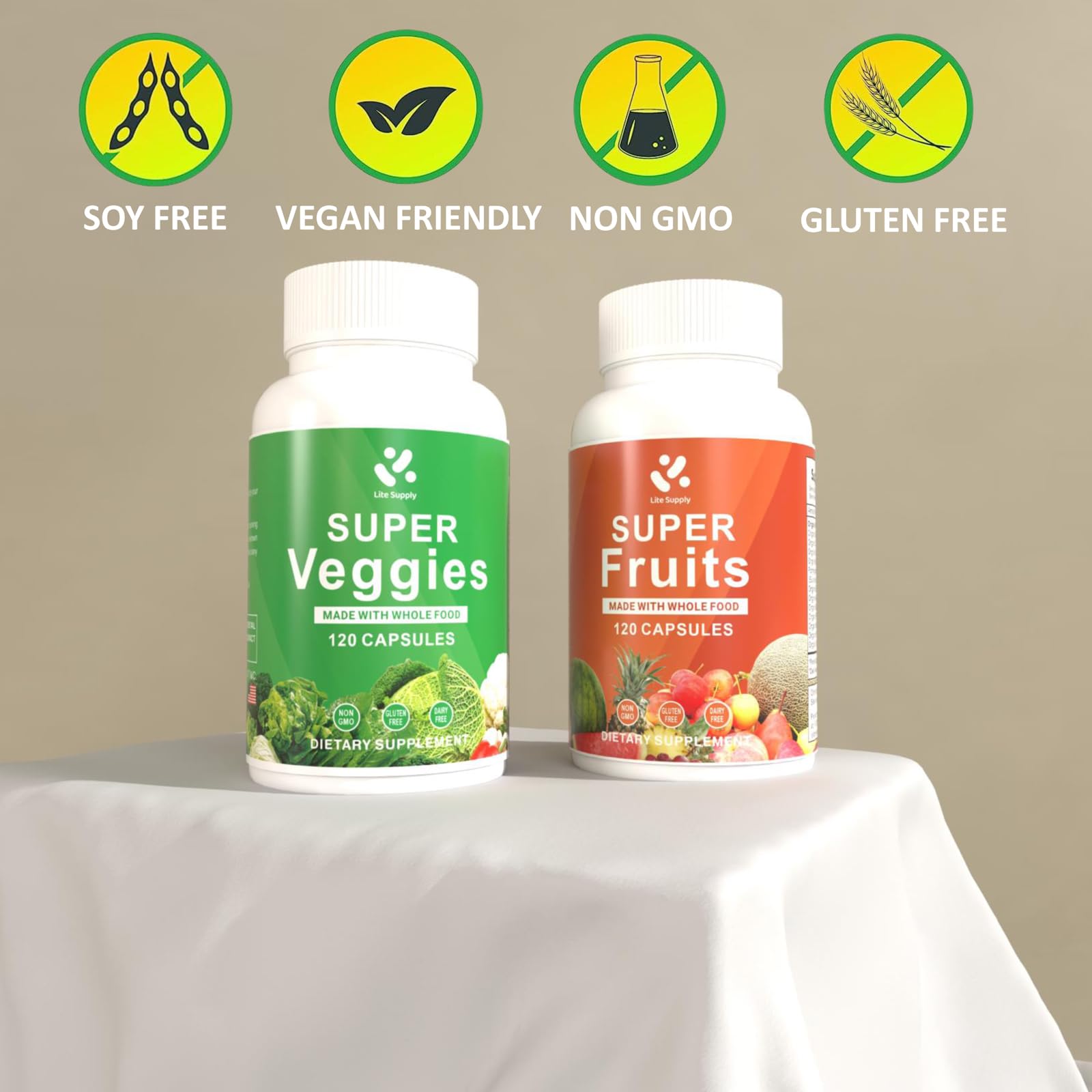 Lite Supply Fruits and Veggies Supplement 240 Caps - 120 Fruit and 120 Veggie Capsules - Whole Food & Natural Superfood Filled with Vitamins & Minerals for Women, Men Supports Energy Levels Lite SupplyAu supplements