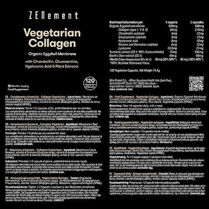 Vegetarian Collagen, from Organic Eggshell Membrane, 120 Capsules | with Glucosamine, Chondroitin, Hyaluronic Acid and Plant Extracts ZenementUS supplements