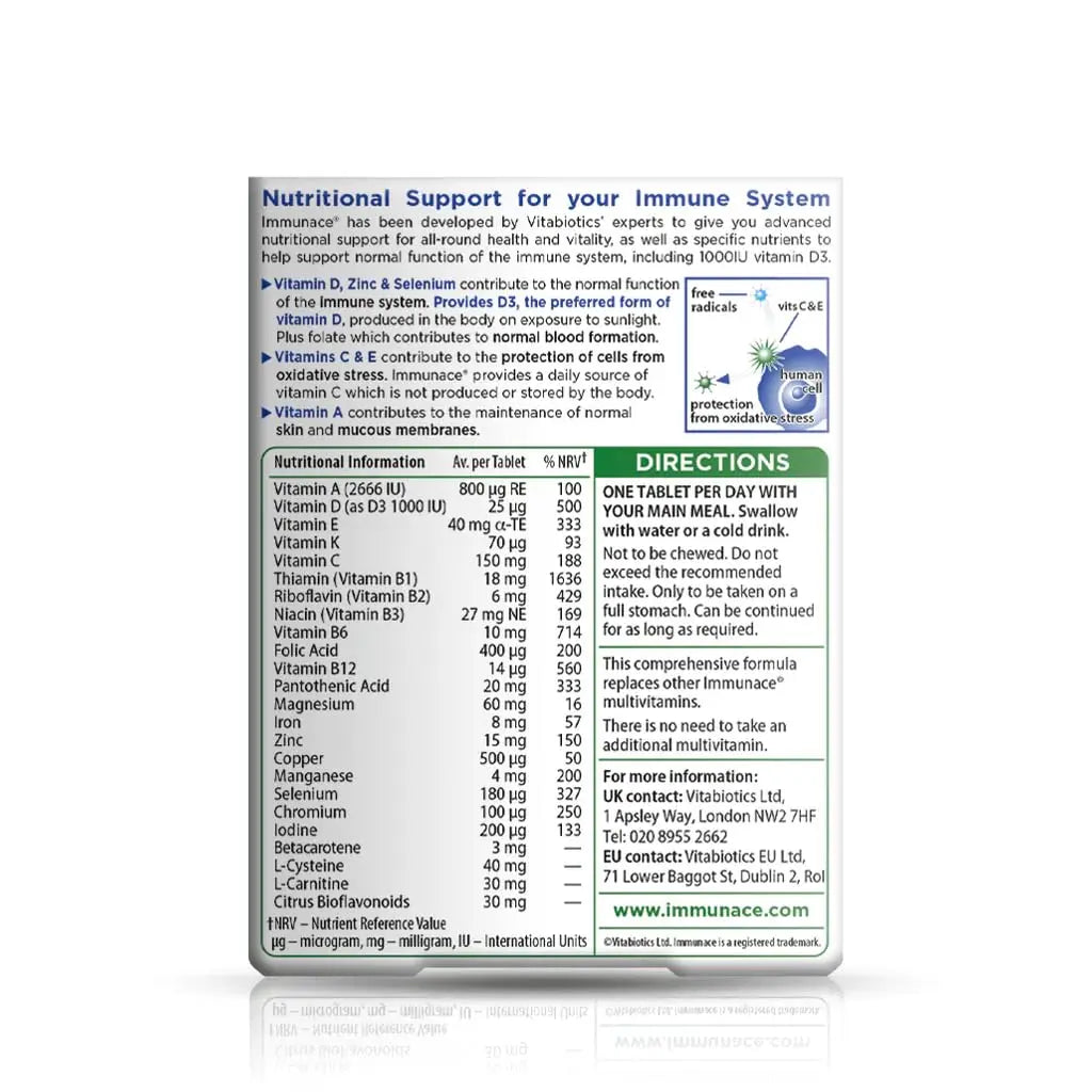 Vitabiotics Immunace Original - Advanced Micronutrient and Immune System Support | Vitamin C, Zinc, and Selenium - 30 Tablets ImmunaceAu supplements
