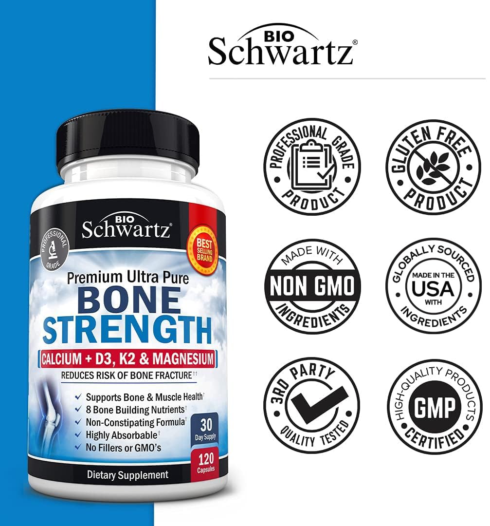 Bone Strength Supplement with Calcium + D3, K2 & Magnesium - Highly Absorbable BioSchwartzAu supplements