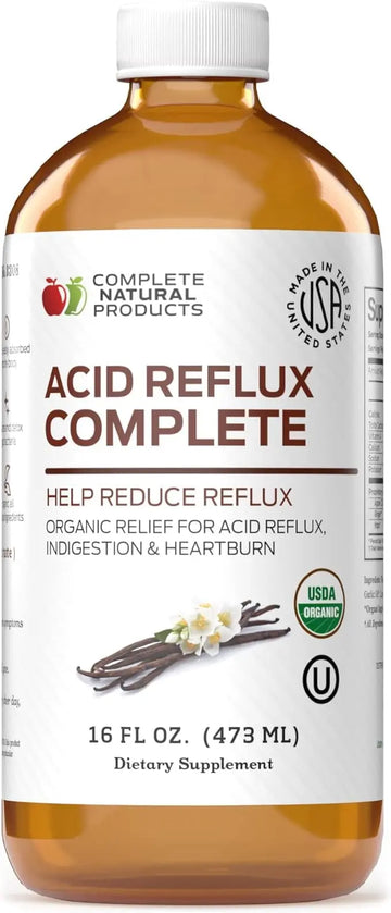 Acid Reflux Relief Liquid 16oz - Organic Heartburn Support Formula, Natural GERD Aid with Aloe Ginger Garlic Vanilla, Fast Absorbing Amish Remedy, Certified Organic Kosher Made in USA Supplement Complete Natural ProductsAu supplements