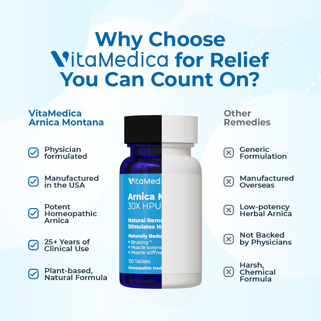 VitaMedica Arnica Montana 30X Homeopathic Tablets for Bruising Pain and Swelling | Plant Based Formula | Recommended by Plastic Surgeons | Natural Recovery Surgery Or Injury | 3 Pack | 150 Servings VitaMedicaAu supplements