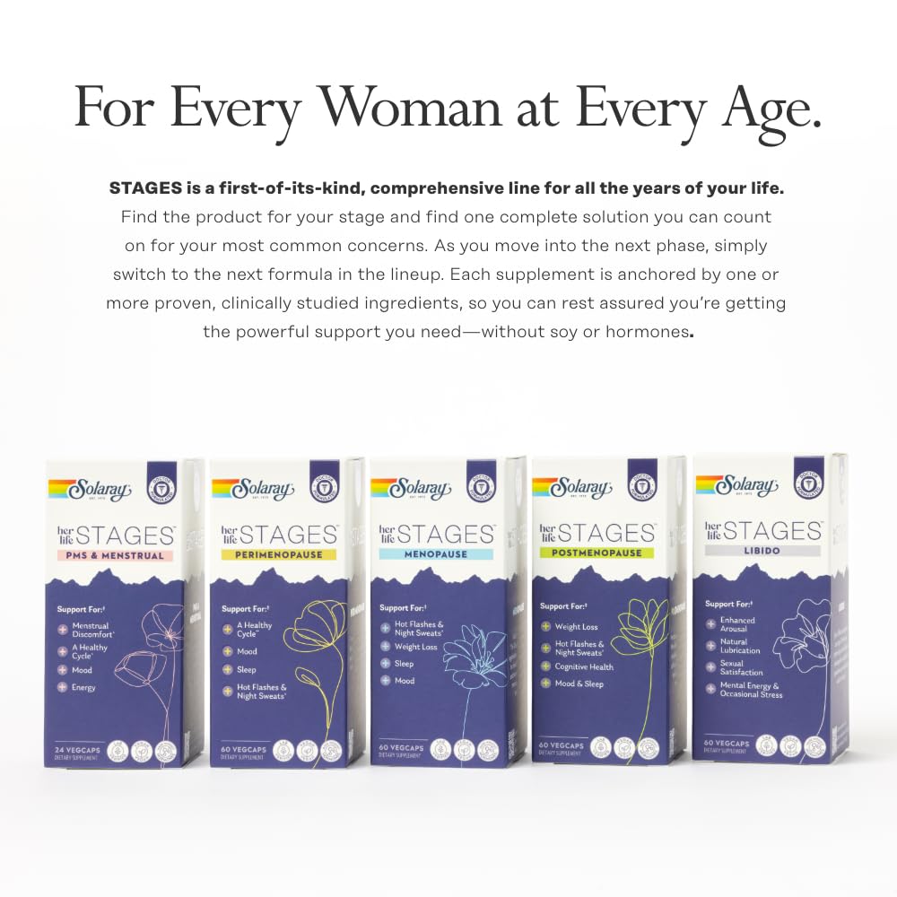SOLARAY Perimenopause her Life Stages - Perimenopause Supplements Women - Hot Flashes, Menopause Support - Saffron and Chasteberry - Made Without Hormones - 60-Day Guarantee - 30 Servings, 60 VegCaps SOLARAYAu supplements