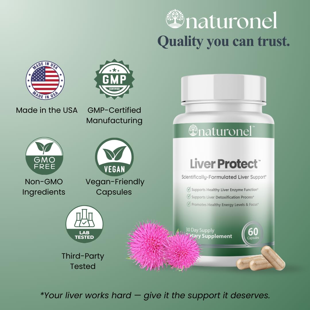 Naturonel Liver Protect – Liver Cleanse Detox & Repair | Liver Detox with Milk Thistle, Beetroot, Artichoke, Dandelion, Chicory, Yarrow, Jujube & Herbal Detox Blend | Made in USA, GMP Certified (1) NaturonelAu supplements