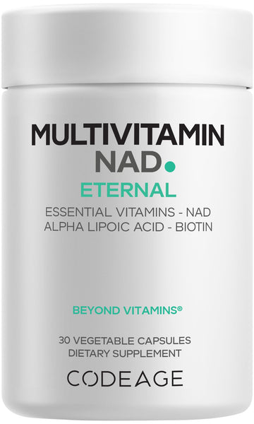 Codeage Multivitamin NAD Supplement - NAD+ Energy & Healthy Aging Support - Vitamin D3 K2, P5P, Methylated B12, Alpha Lipoic Acid, Folate, Riboflavin, Biotin, B Complex Pills - Non-GMO - 30 Capsules CodeageAu supplements