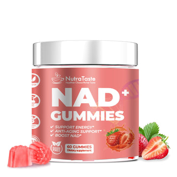NUTRATASTE HEALTHIER CHOICE RICHER TASTE NAD⁺ Gummies Supplement for Anti-Aging, Energy & Focus Boost | Resveratrol, Nicotinamide Riboside | Strawberry Flavor, Vegan, Sugar-Free,60 Count (Pack of 1) NUTRATASTE HEALTHIER CHOICE RICHER TASTEAu supplements