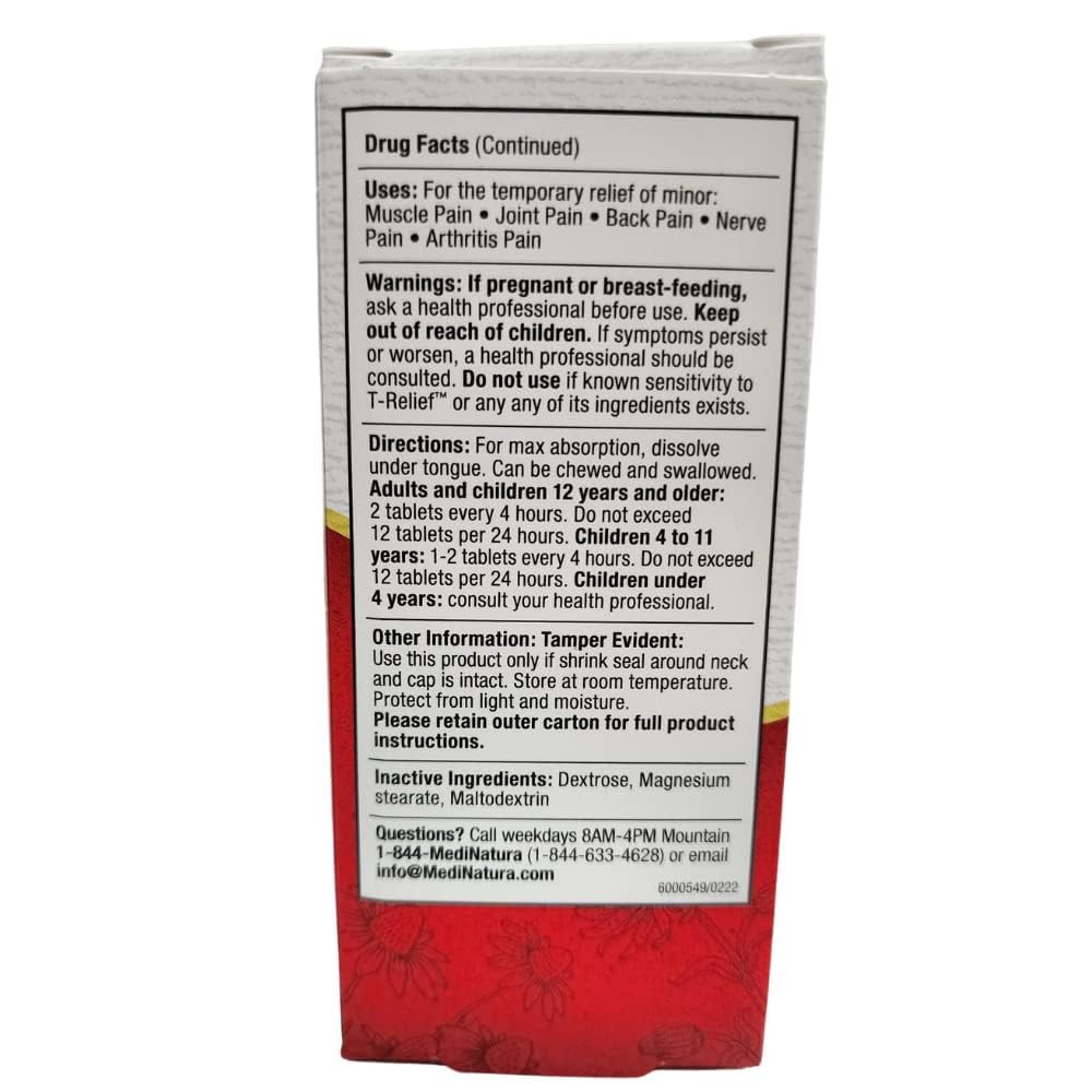 MediNatura T-Relief Extra Strength Pain Relief Arnica +12 Natural Relieving Actives for Back Pain Joint Soreness Muscle Aches & Stiffness, Whole Body Fast-Acting Relief for Women & Men - 100 Tablets MediNaturaAu supplements