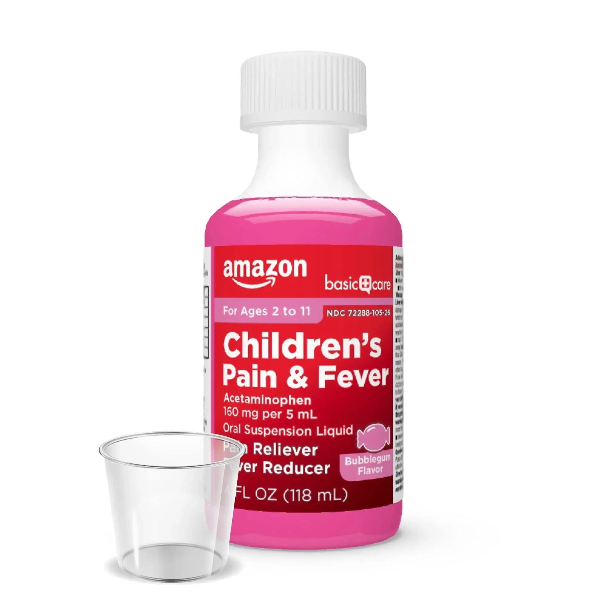 Amazon Basic Care Children's Pain Reliever and Fever Reducer, Acetaminophen 160 mg per 5 ml, Bubblegum Flavor, for Headache and Sore Throat, Ages 2-11 Years, 4 fl oz Amazon Basic CareAu supplements