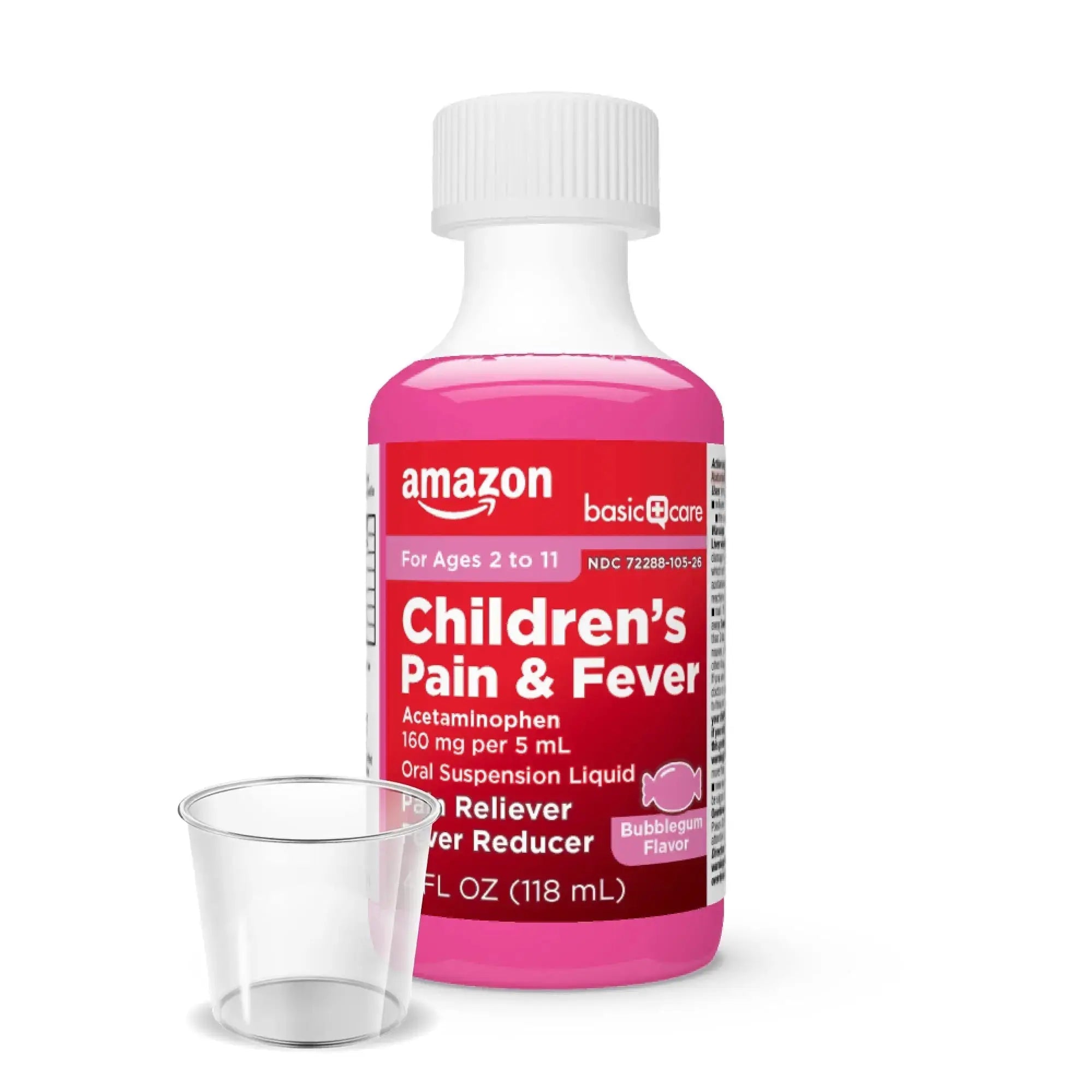 Amazon Basic Care Children's Pain Reliever and Fever Reducer, Acetaminophen 160 mg per 5 ml, Bubblegum Flavor, for Headache and Sore Throat, Ages 2-11 Years, 4 fl oz Amazon Basic CareAu supplements