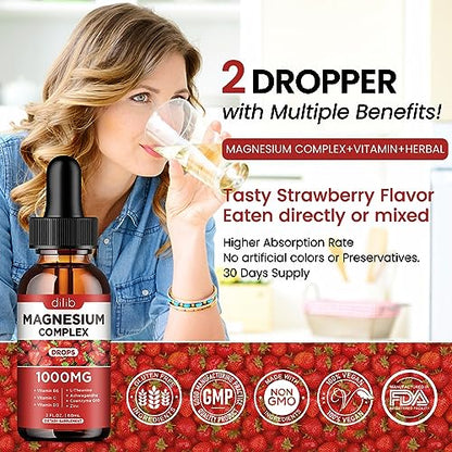 Triple Magnesium Complex Supplement, Magnesium Glycinate, Blend, Citrate Liquid Drops dilibUS supplements