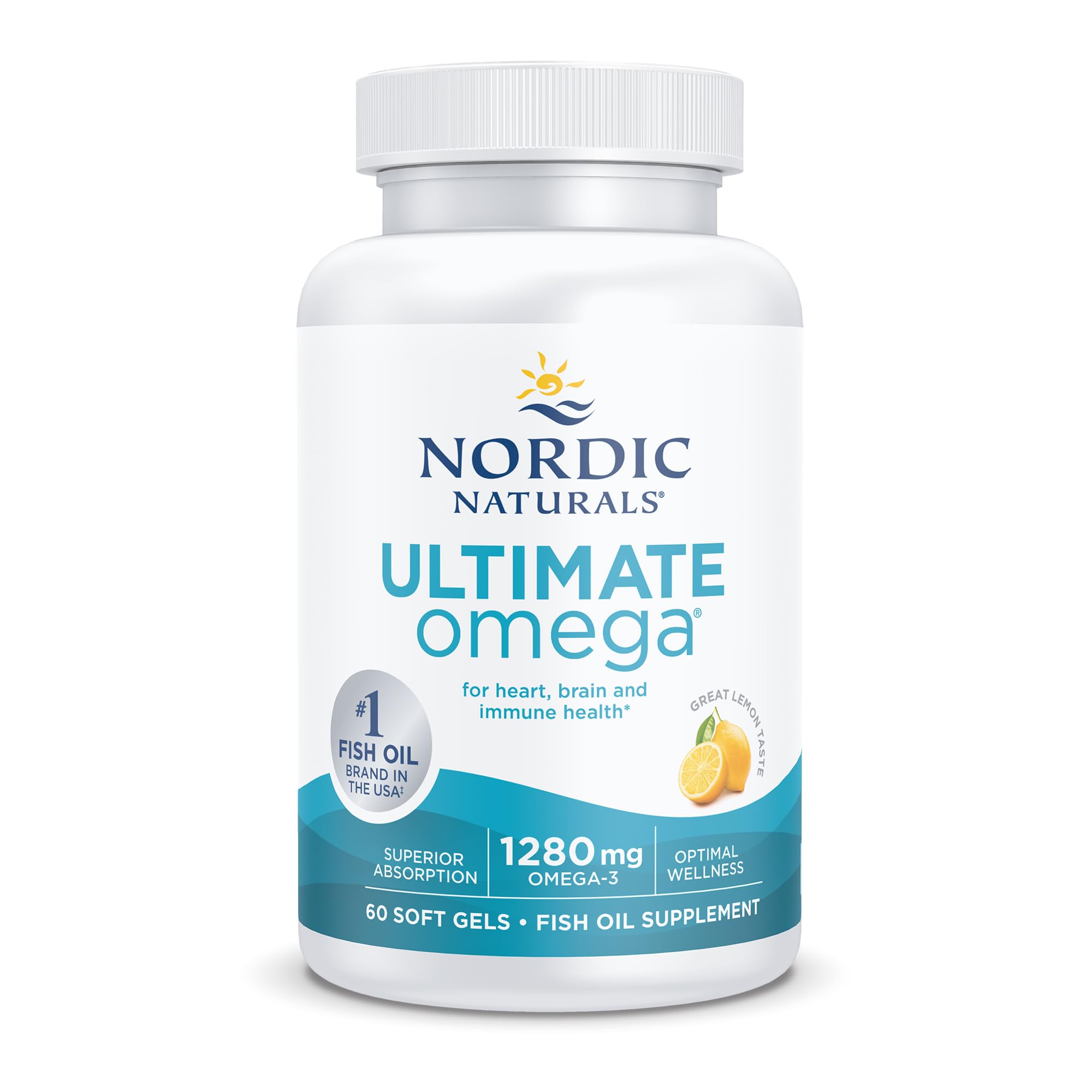 Nordic Naturals Ultimate Omega in Fish Gelatin, Lemon Flavor - 60 Soft Gels - 1280 mg Omega-3 - High-Potency Fish Oil Supplement - EPA & DHA - Promotes Brain & Heart Health - Non-GMO - 30 Servings Nordic NaturalsAu supplements
