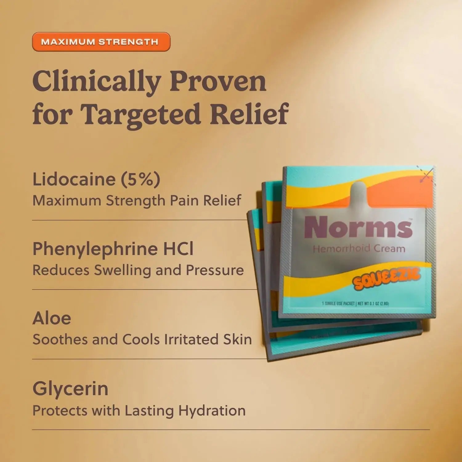 Norms Squeezies Lidocaine Hemorrhoid Cream, Discreet Single Use Travel Packets, 5% Lidocaine, Phenylephrine, Aloe and Glycerin – Numbing, Soothing & Swelling Relief On the Go, 12 Count NormsAu supplements