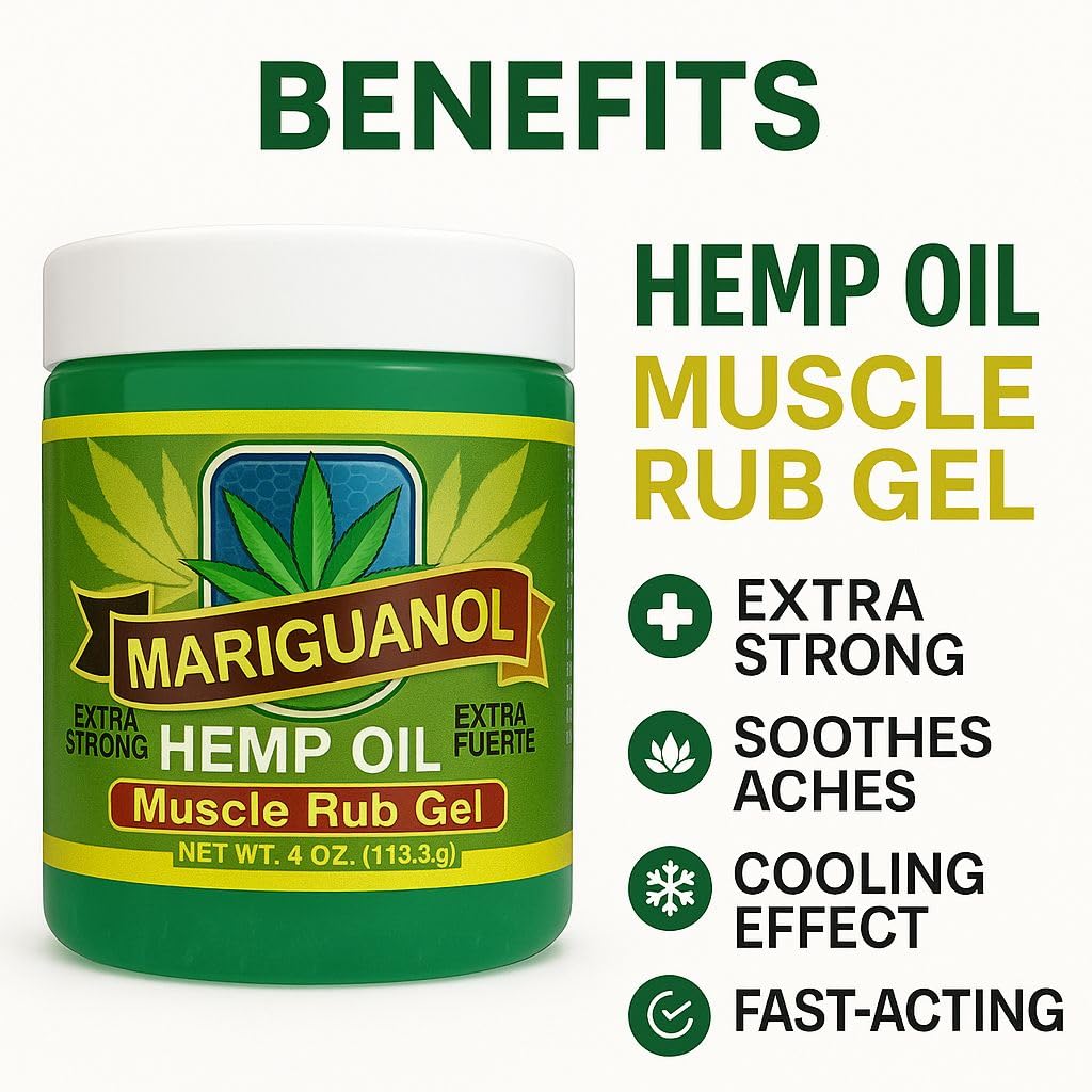Mariguanol Extra Strong Muscle Rub Gel with Hemp Oil, Menthol & Camphor – Cooling, Fast-Absorbing Topical Gel for Post-Workout Active Lifestyles – Net Wt. (4 Ounce (Pack of 1)) MARIGUANOLAu supplements