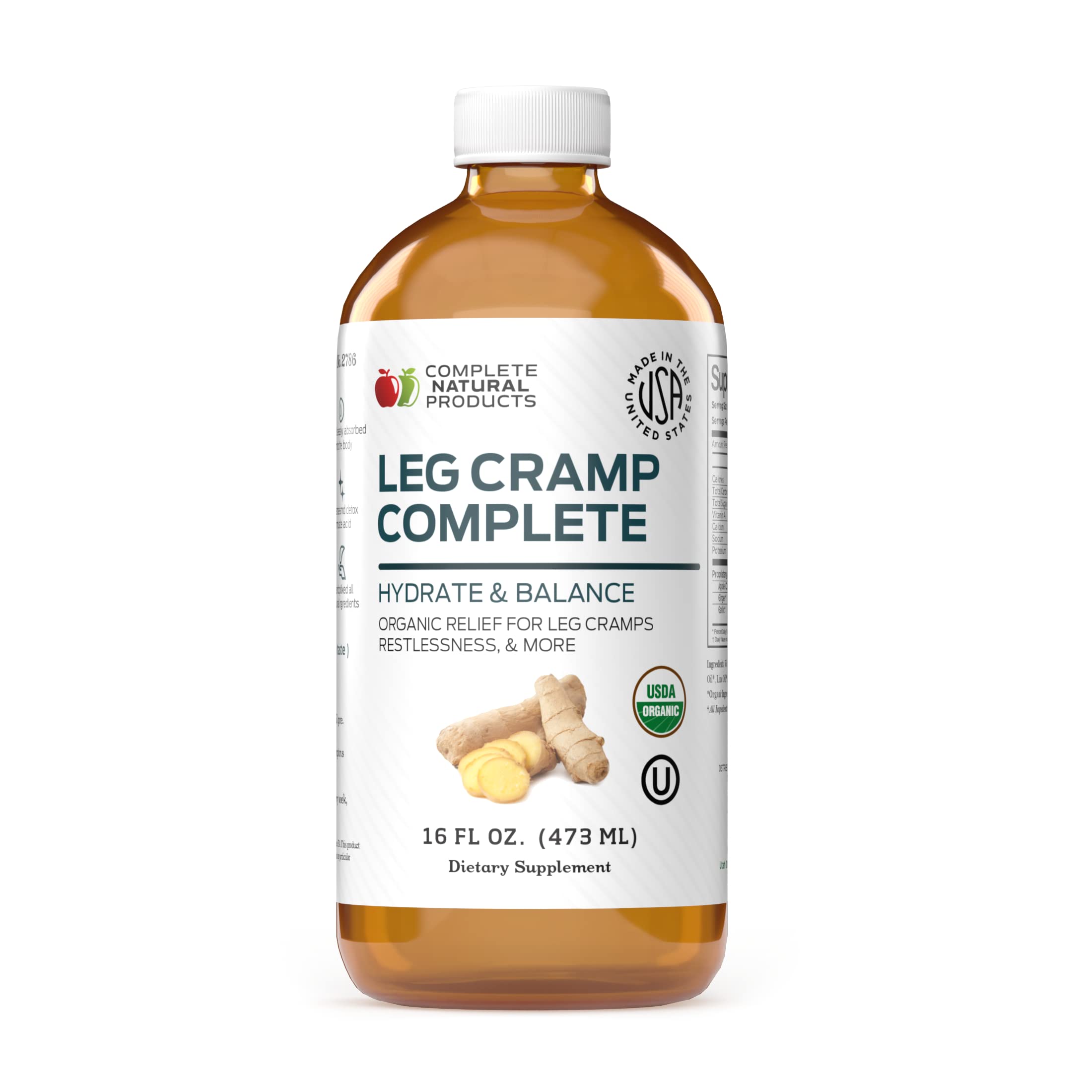 Organic Amish Leg Cramp Relief Liquid 16oz - Natural Muscle and Foot Support Supplement with Apple Cider Vinegar, Ginger, Garlic, Aloe, Fast Cramp Reducing Formula, Certified Organic, Made in USA Complete Natural ProductsAu supplements