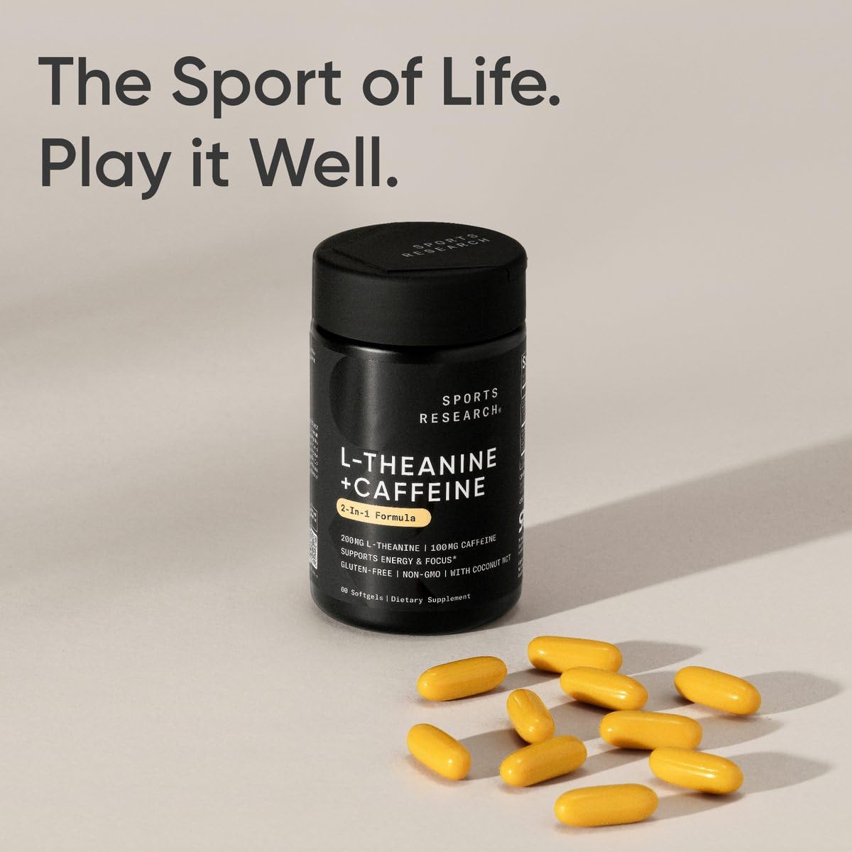 Sports Research L-Theanine Supplement with Caffeine & Coconut MCT Oil - Focused Energy, Alertness & Relaxation Without Drowsiness - 200mg L Theanine, 100mg Organic Caffeine - 60 Liquid Softgels Sports ResearchAu supplements