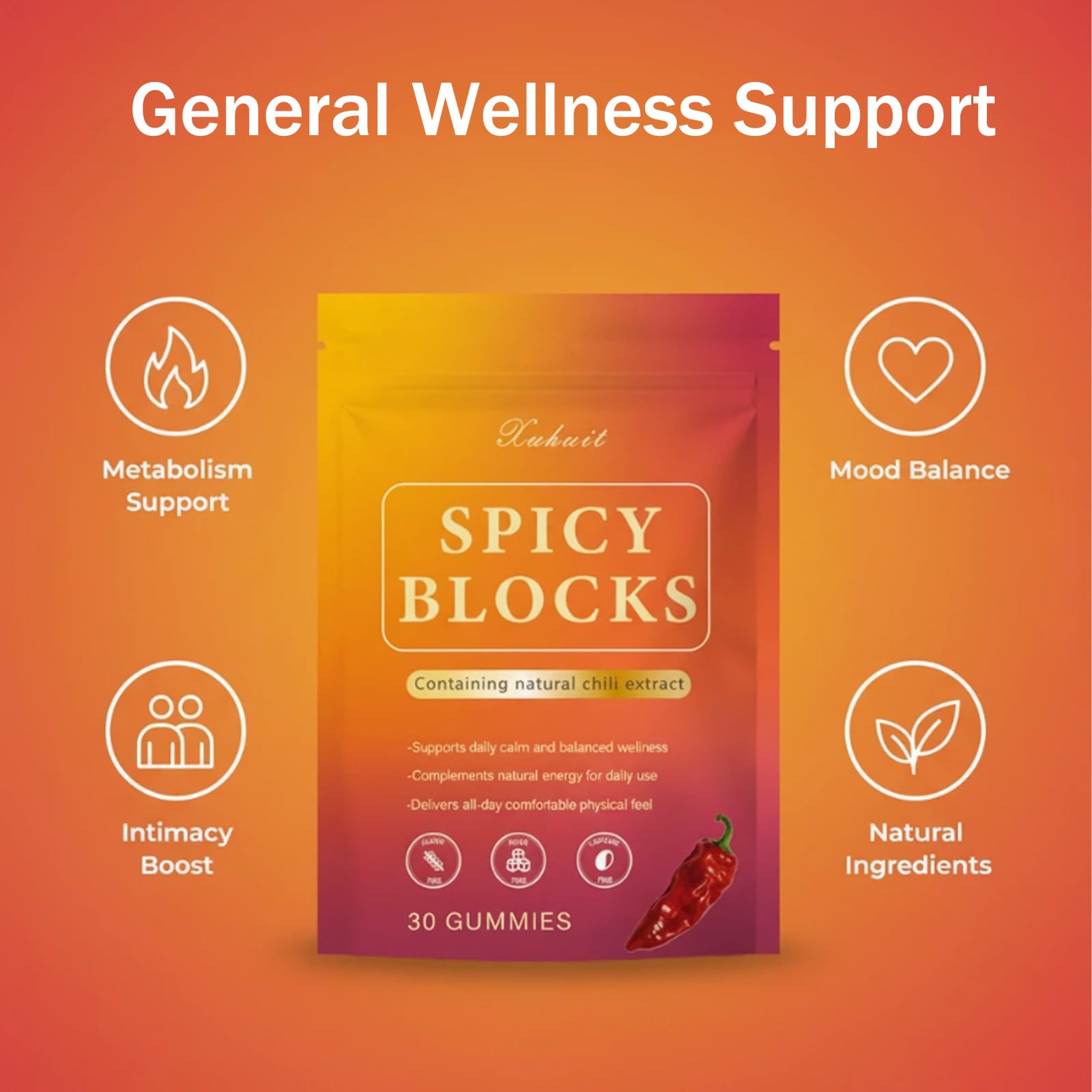 Spicy Blocks for Couples-with Chili Pepper , Maca Root & Epimedium Extract | Supports Emotional Warmth & Daily Comfort | Peach Flavor, Mild Spicy Kick, Vegan-Friendly, No Artificial Additives (1) PBZPBZAu supplements