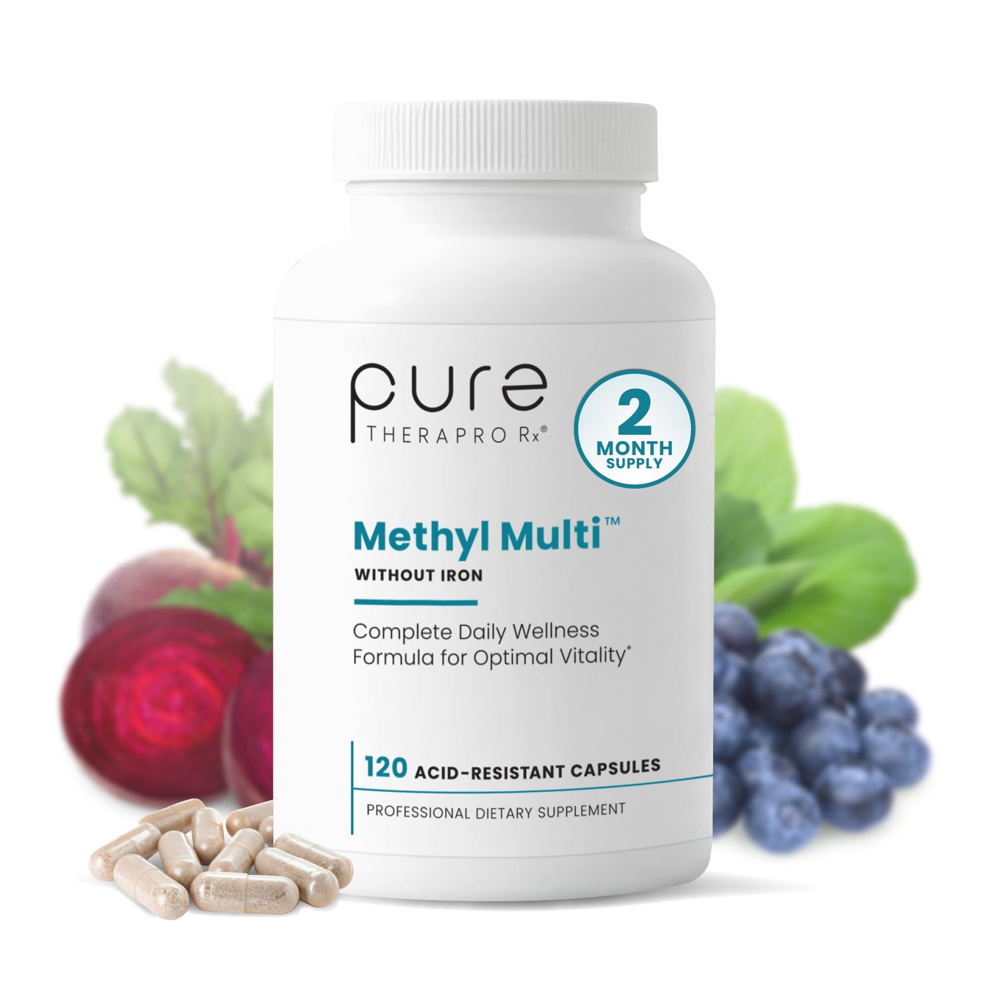 Pure Therapro Rx Methylated Multivitamin for Men and Women | Made in USA | Methyl Multi Without Iron Methyl B12 & Methylfolate | 120 Capsules, 2-Month Supply Pure Therapro RxAu supplements