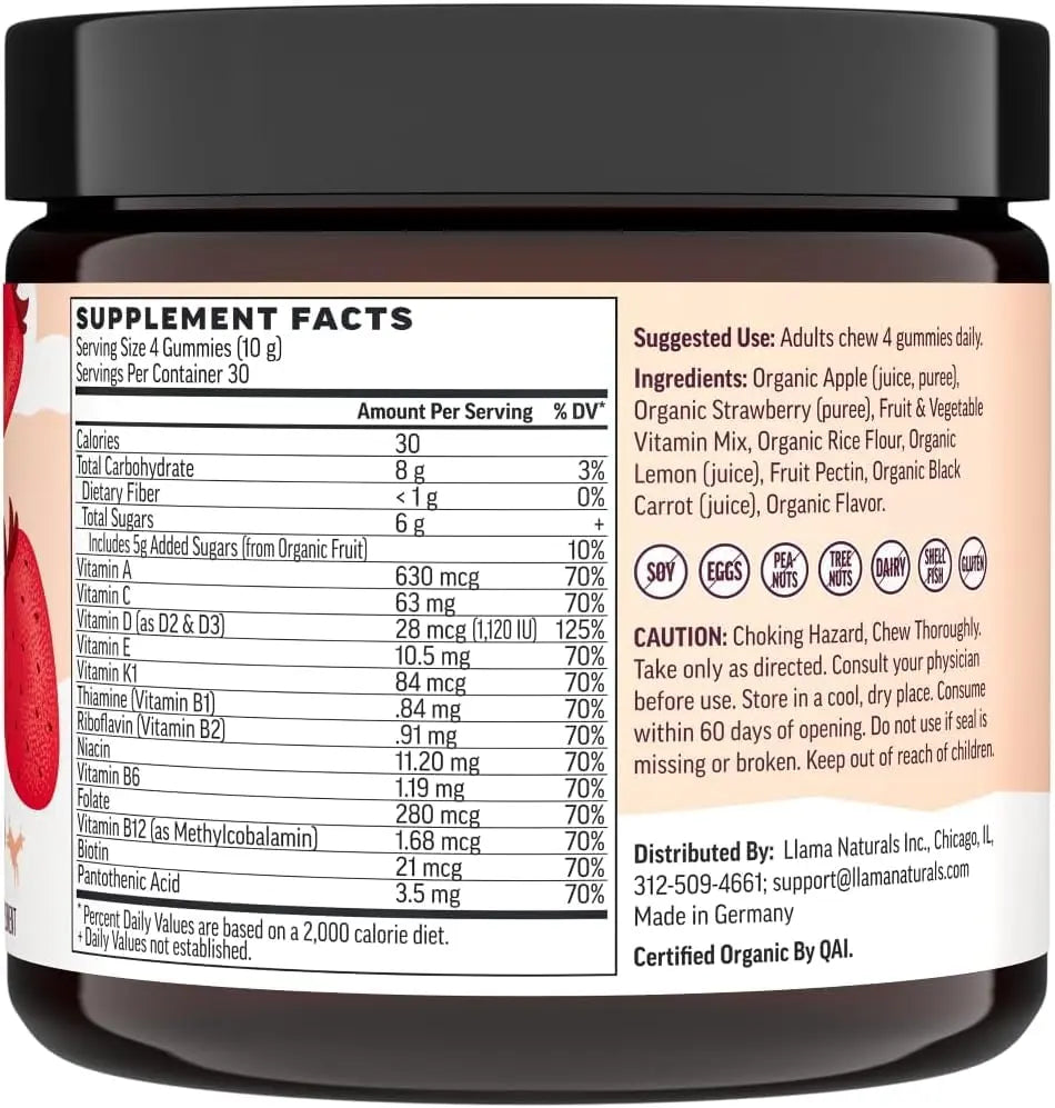 Llama Naturals Real Fruit Multivitamin Gummies | Kids & Women's Whole Food-Based Vitamins | No Added Cane Sugar | Llama NaturalsAu supplements