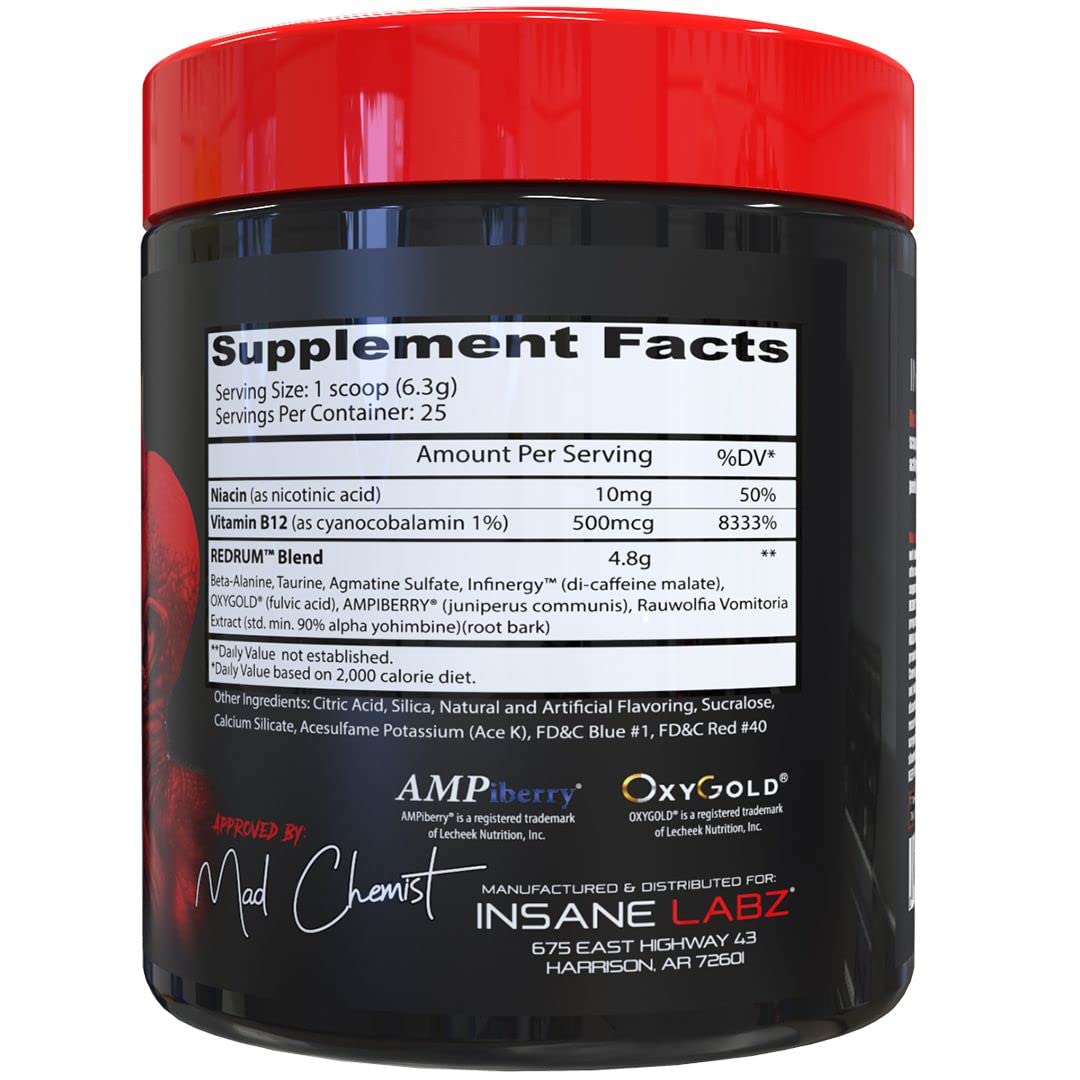 Insane Labz Redrum High Stim Pre Workout NO Booster Powder, Loaded with Beta Alanine Insane LabzUS supplements