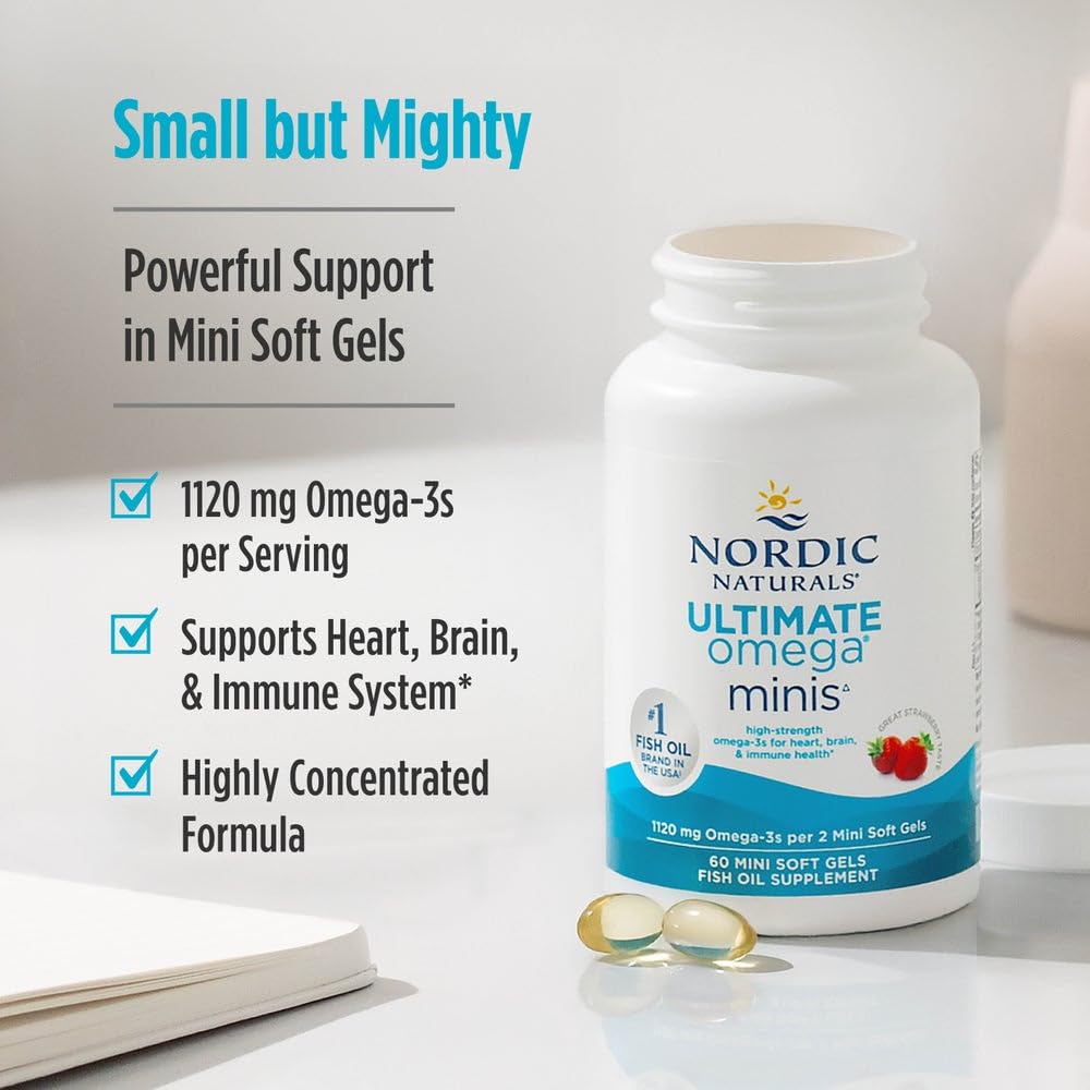 Nordic Naturals Ultimate Omega Minis, Strawberry Flavor - 60 Minis Soft Gels - 1120 mg Omega-3 - High-Potency Fish Oil Supplement - EPA & DHA - Promotes Brain & Heart Health - 30 Servings Nordic NaturalsAu supplements