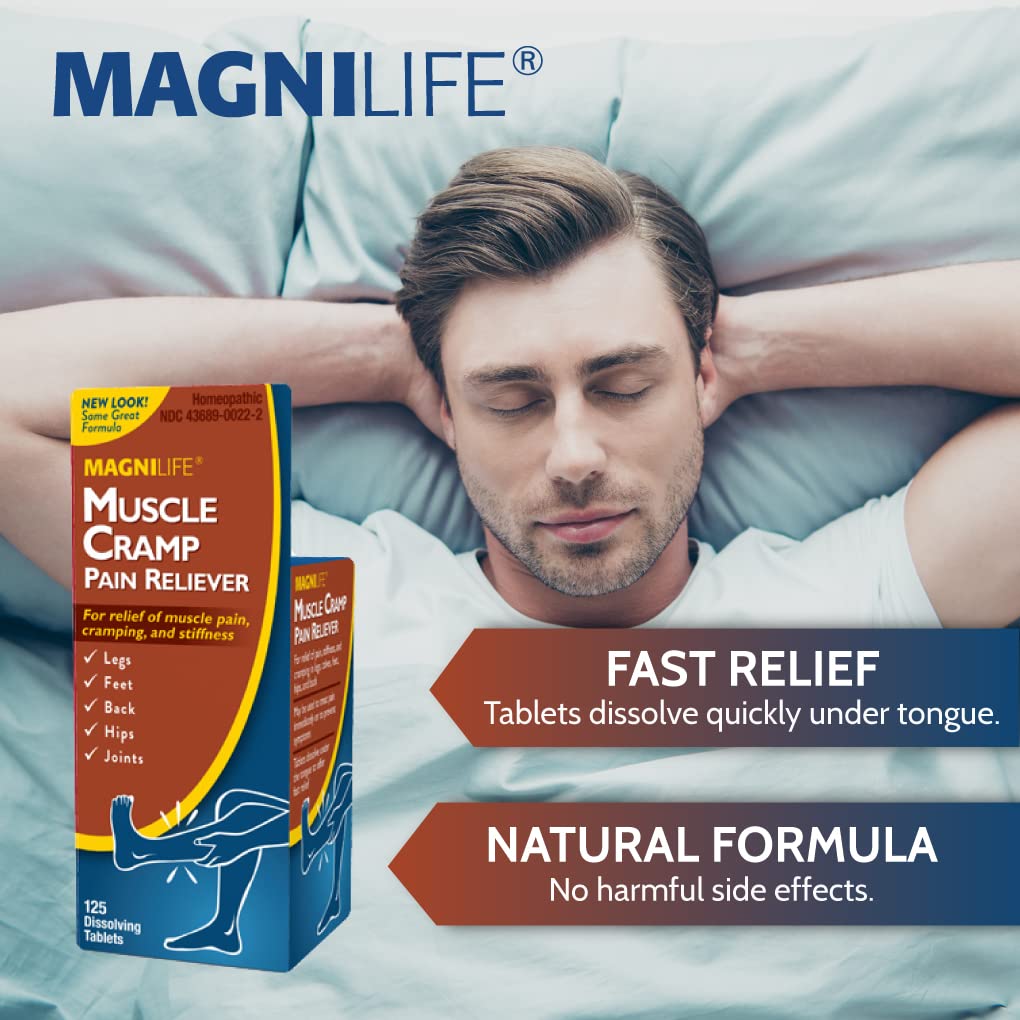 MagniLife Muscle Cramp Pain Relief Quick-Dissolve Tablets, 125 Count, Quinine-Free Homeopathic Medicine for Leg, Foot, Hip, Joint & Back Pain Relief, Helps Ease Muscle Ache, Cramping & Stiffness MagniLifeAu supplements