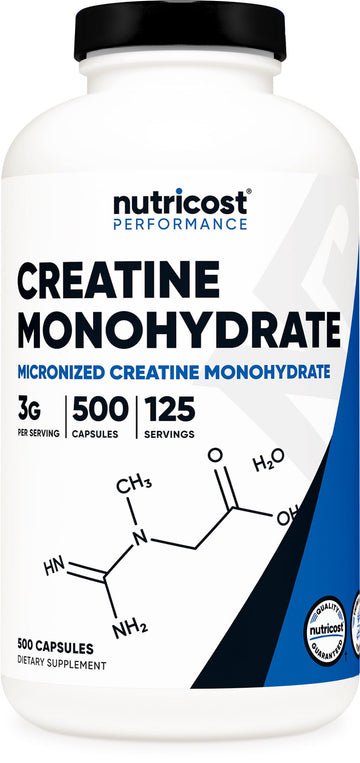 Nutricost Micronized Creatine Monohydrate 3,000mg 500 Capsules, 125 Servings, 750mg of Creatine Monohydrate Per Capsule NutricostAu supplements