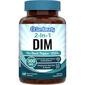 Surebounty DIM Supplement 300mg for Women & Men, Estrogen Balance & Metabolism, Hormone Balance, Menopause Support, Energy Maintainence, High Absorption with Black Pepper Extract, 120 Caps SurebountyAu supplements