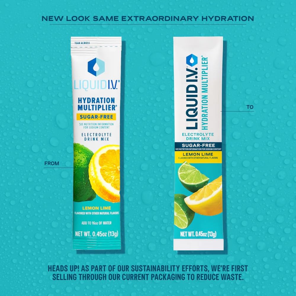 Liquid I.V.® Hydration Multiplier® Sugar-Free - Lemon Lime - Hydration Powder Packets | Electrolyte Powder Drink Mix | Convenient Single-Serving Sticks | Non-GMO | 14 Servings (Pack of 3) Liquid I.V.US supplements