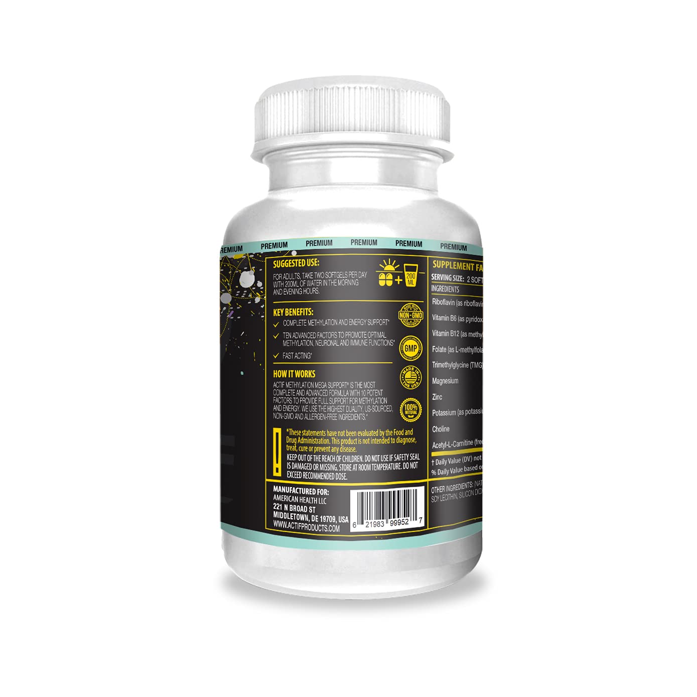ACTIF Methylation Mega Support with 10 Advanced Factors and Organic Folate – 100% Natural, Non-GMO, 90 Count ACTIFAu supplements