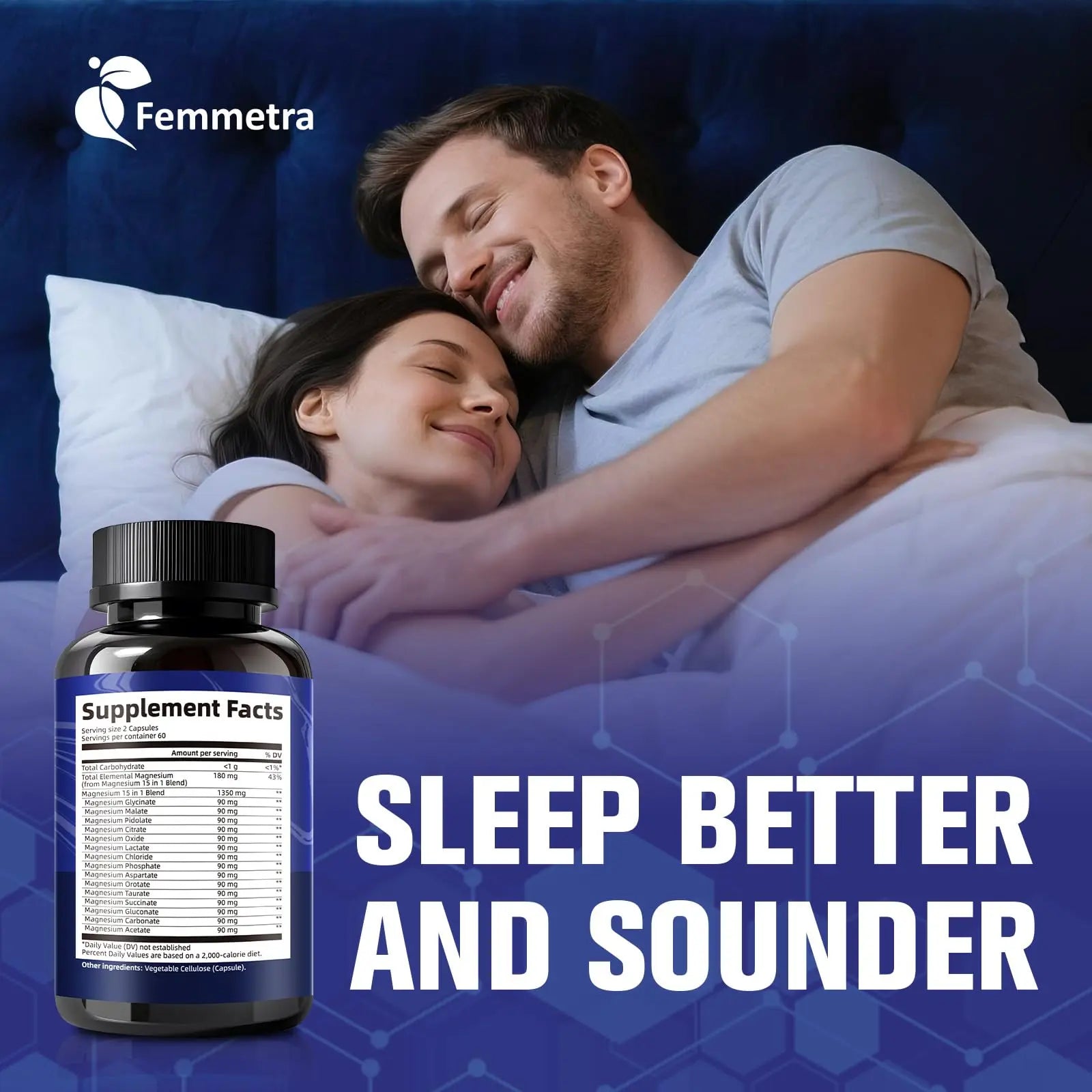 Magnesium Complex for Women Men 1350mg 15 in 1 Pure Magnesium Supplement, with High Absorption Chelated Magnesium Glycinate Citrate Malate & More for Muscle, Heart, Sleep & Bone Support, Vegan 60 Days Femmetranz supplements