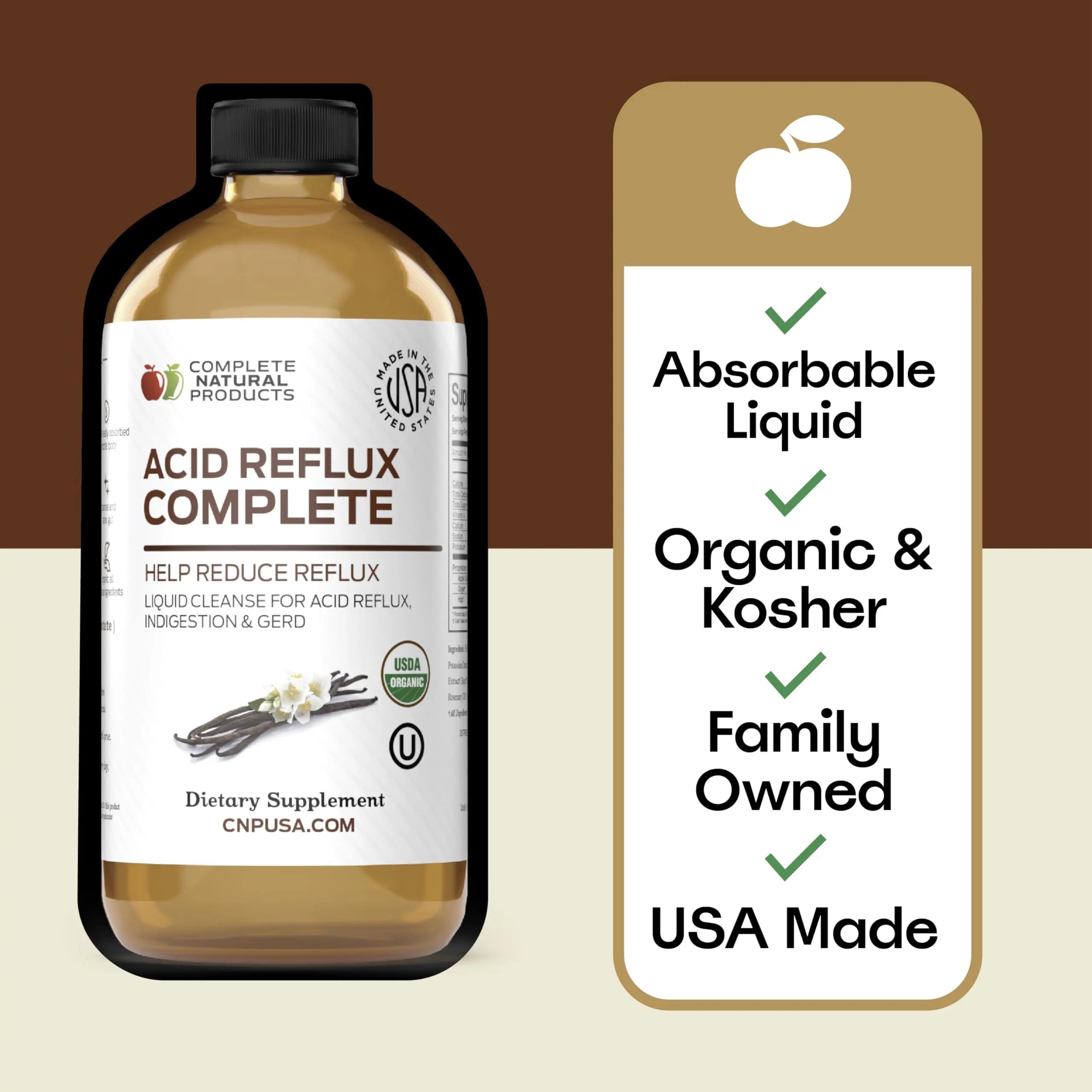 Acid Reflux Relief Liquid 16oz - Organic Heartburn Support Formula, Natural GERD Aid with Aloe Ginger Garlic Vanilla, Fast Absorbing Amish Remedy, Certified Organic Kosher Made in USA Supplement Complete Natural Productsnz supplements