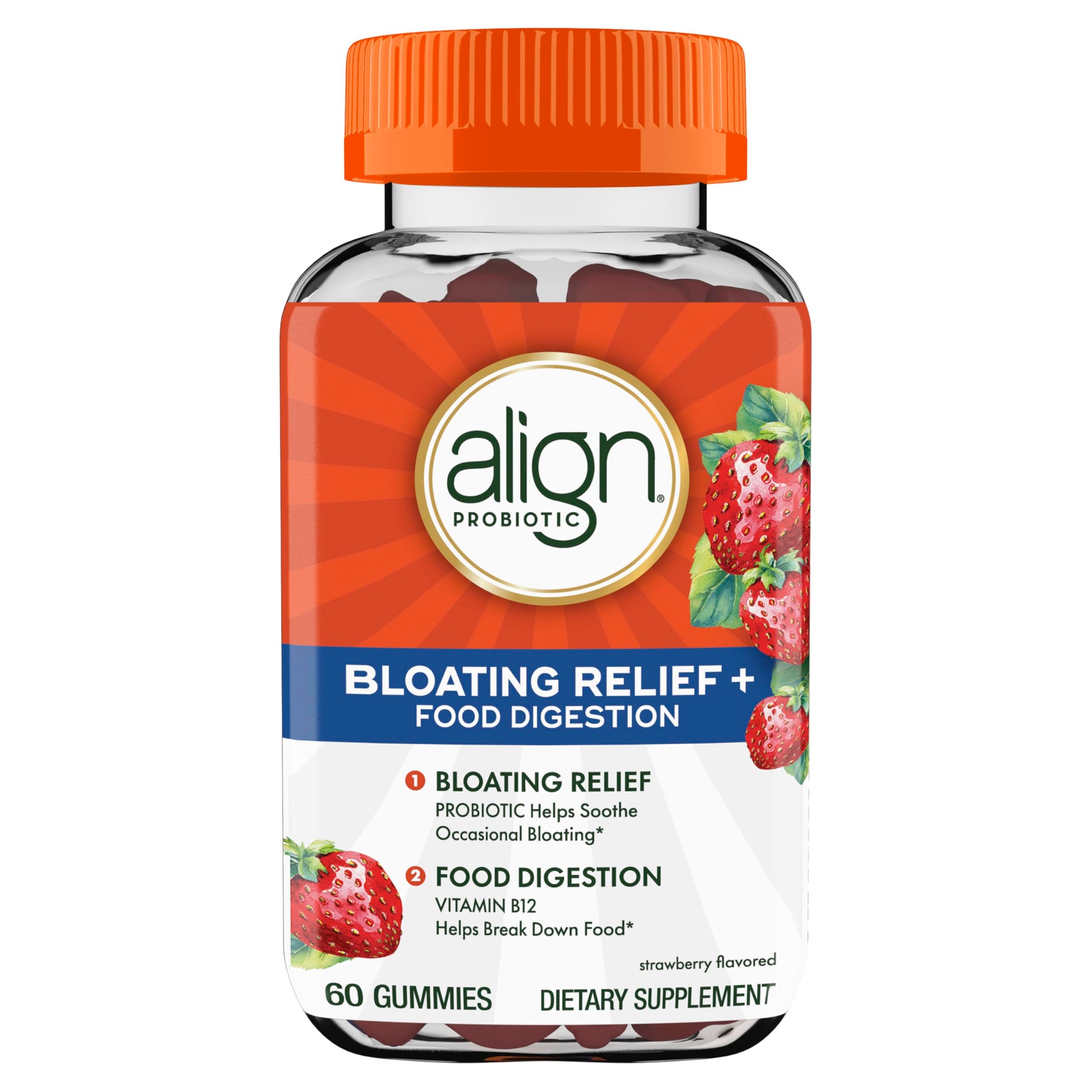 Align Probiotic, Bloating Relief + Food Digestion, Probiotics for Women and Men, Probiotic Helps Soothe Occasional Bloating*, With Vitamin B12 to Help Break Down Food into Cellular Energy*,60 Gummies AlignAu supplements