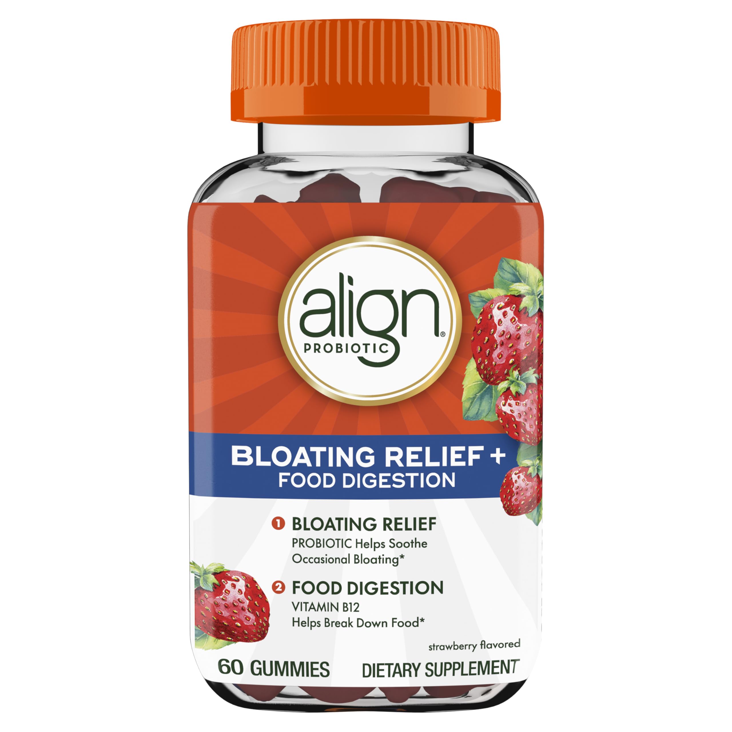 Align Probiotic, Bloating Relief + Food Digestion, Probiotics for Women and Men, Probiotic Helps Soothe Occasional Bloating*, With Vitamin B12 to Help Break Down Food into Cellular Energy*,60 Gummies AlignAu supplements