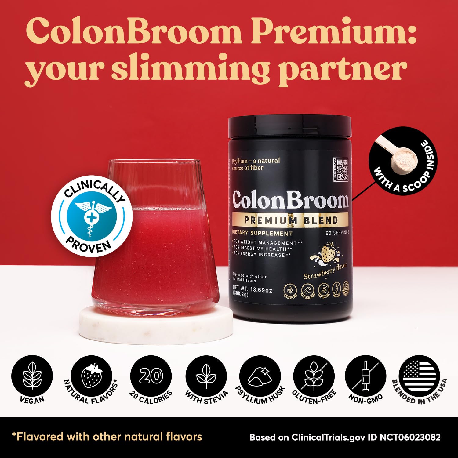 ColonBroom Premium Psyllium Husk Powder (Strawberry, 60 Servings) + Shaker Bottle for Colon Broom Fiber Powder Drink Bundle - Colon Cleanse for Bloating Relief & Gut Health - Fiber Powder Supplement ColonBroomAu supplements