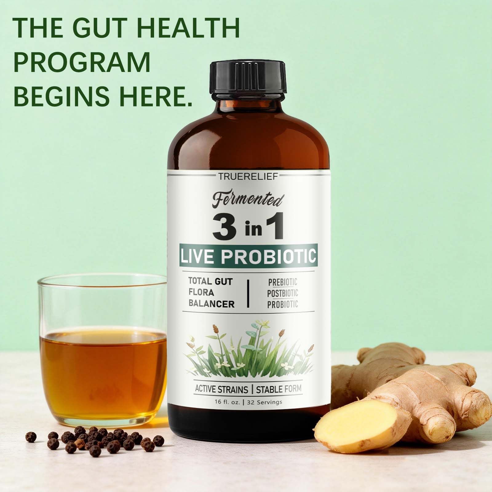 TRUERELIEF Women's Daily Probiotic + Prebiotic + Postbiotic Liquid, 3-in-1 for Gut Health, 10 Strains & 18 Fermented Herbs (1) TRUERELIEFAu supplements