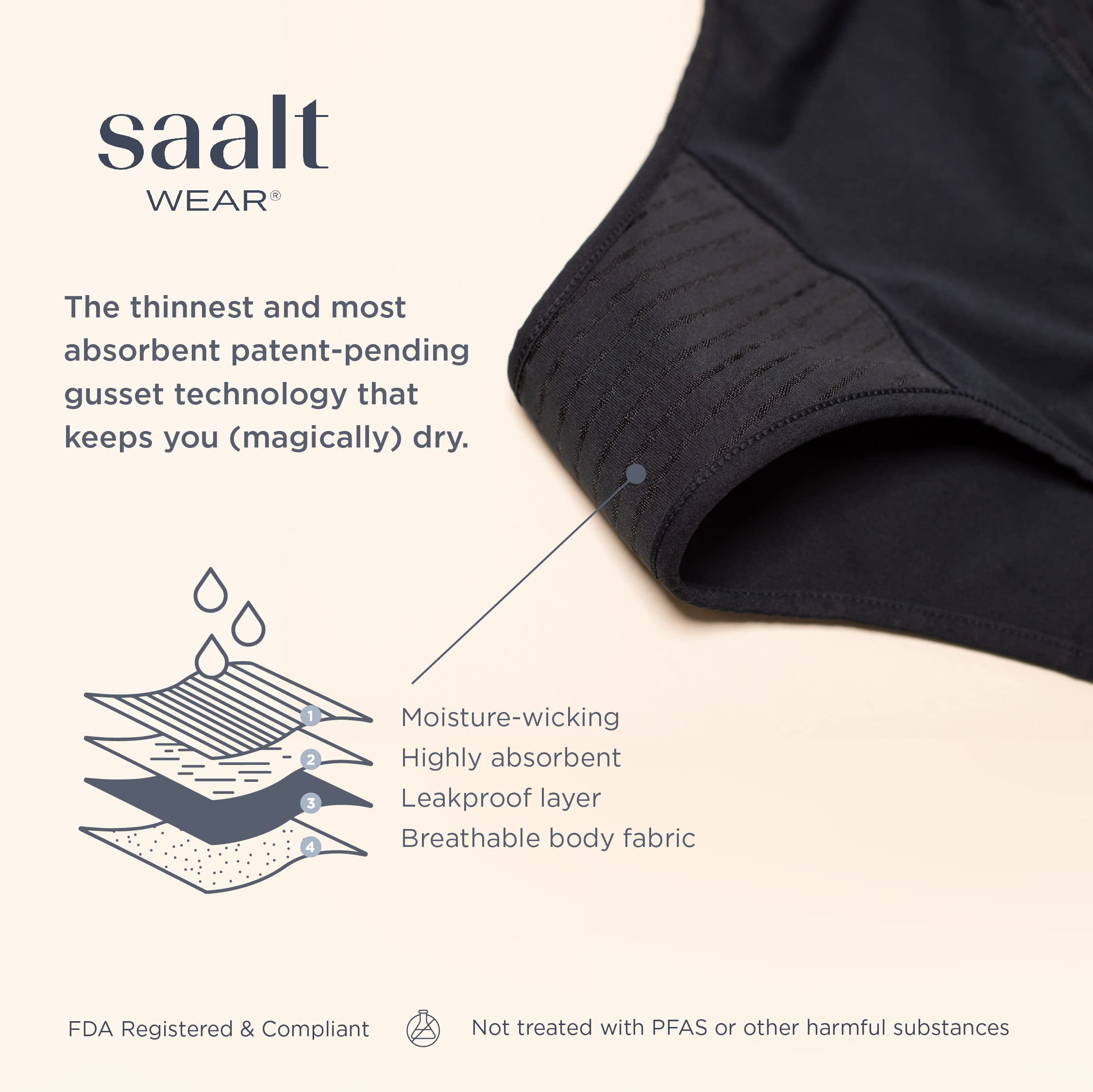 saalt Reusable Period Underwear - Comfortable, Thin, and Keeps You Dry from All Leaks saaltAu supplements