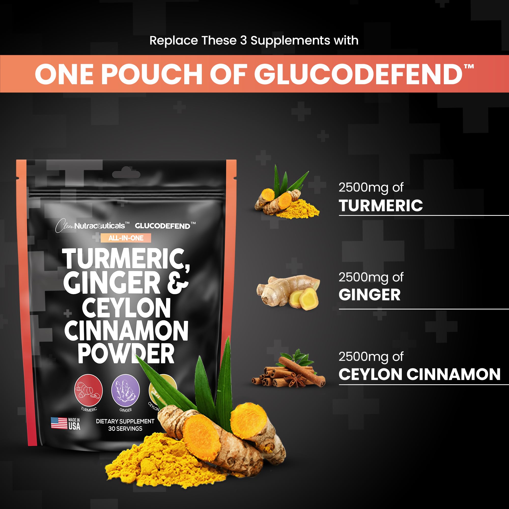 3in1 Turmeric Curcumin Ginger Root & Ceylon Cinnamon Powder Suppleme Clean NutraceuticalsUS supplements