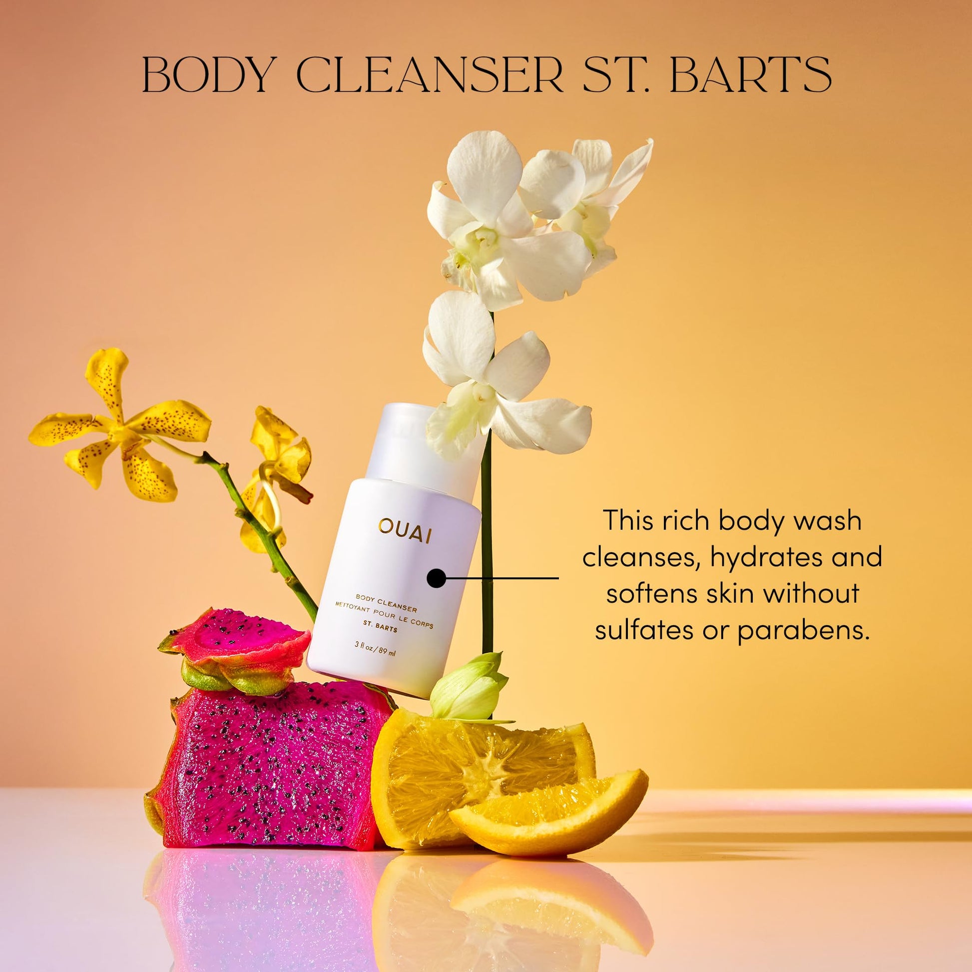 OUAI Body Cleanser, St. Barts Travel Size - Foaming Body Wash with Jojoba Oil & Rosehip Oil to Hydrate, Balance & Soften Skin - Paraben, Phthalate & Sulfate Free Skin Care Products (3 fl oz) OUAIAu supplements