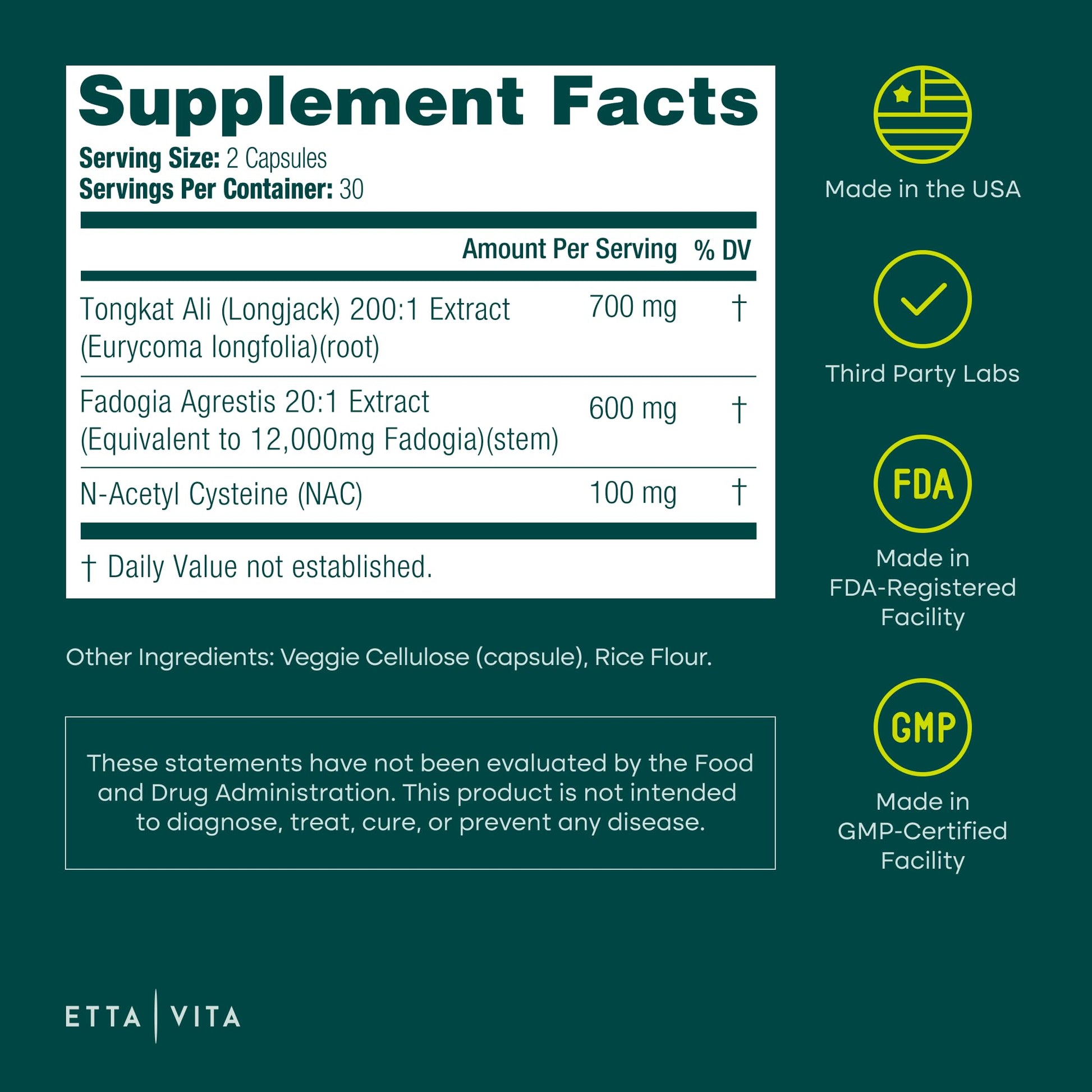 Potent Longjack - Tongkat Ali & Fadogia Agrestis Supplement for Men & Womens Energy, T Support, Lean Muscle Growth & Recovery, Hormonal Balance, Pre-Workout with Vegan NAC Liver Detox & Cleanse Etta VitaAu supplements