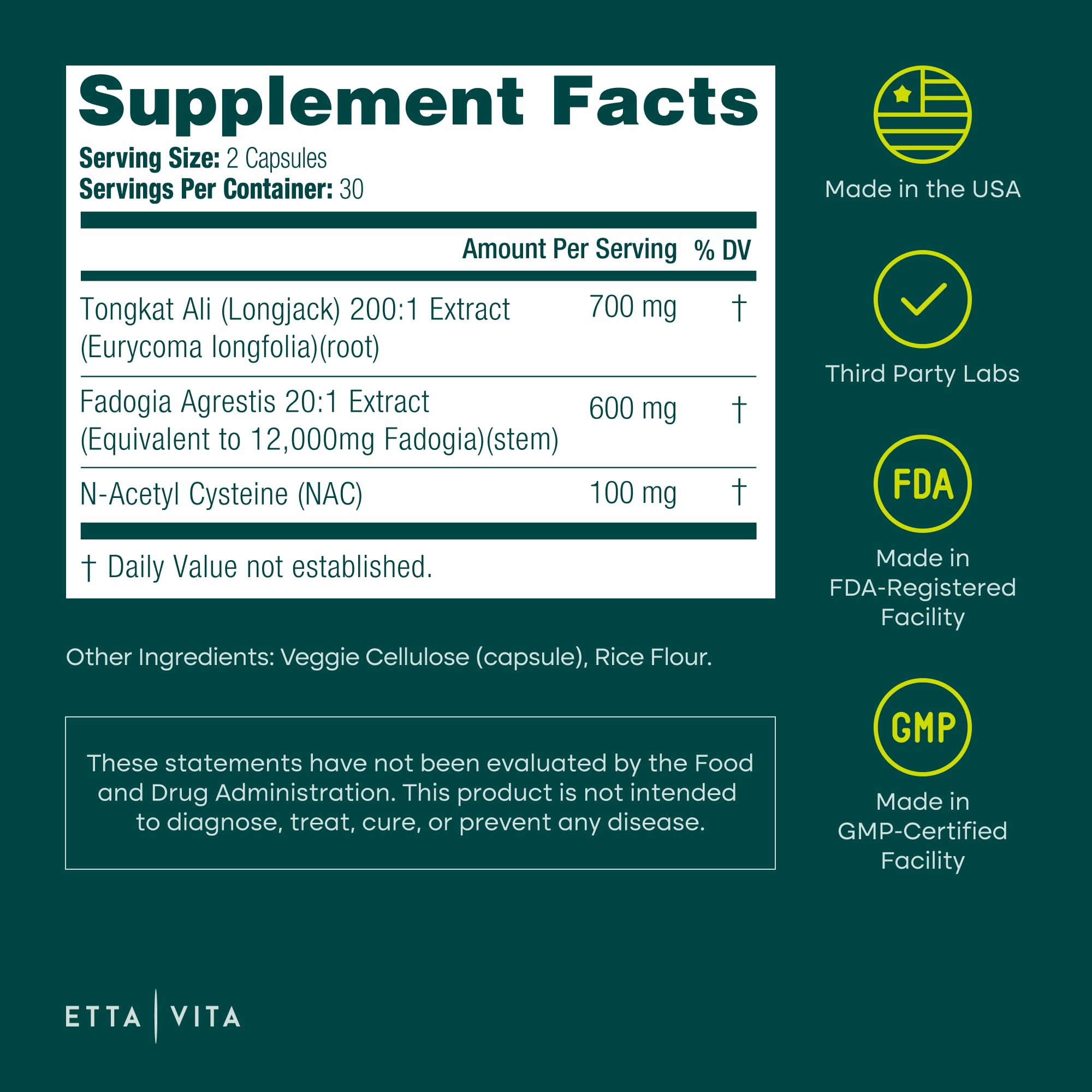 Potent Longjack - Tongkat Ali & Fadogia Agrestis Supplement for Men & Womens Energy, T Support, Lean Muscle Growth & Recovery, Hormonal Balance, Pre-Workout with Vegan NAC Liver Detox & Cleanse Etta VitaAu supplements
