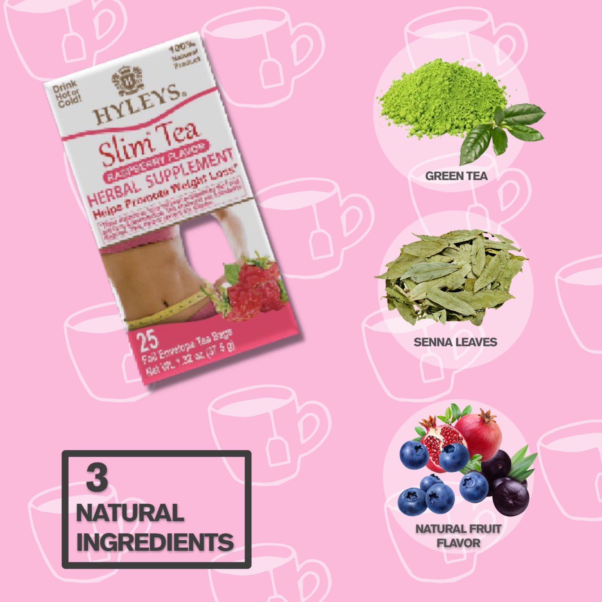 Hyleys Slim Tea Raspberry Flavor - Weight Loss Herbal Supplement Cleanse and Detox HYLEYSUS supplements