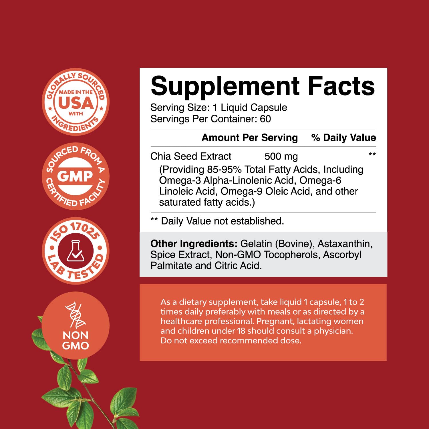 Chia Seed Oil Supplement for Weight Loss and Energy Natural Superfood Protein Metabolis Natures CraftUS supplements