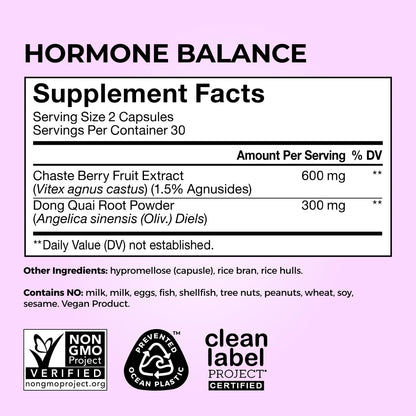 HUM Hormone Balance for Women, Supplement for Women's Health with Chasteberry & Dong Quai, Support for PMS Symptoms, Cramps, Irritability, Hormonal Balance, Monthly Support, 60 Capsules HUMUS supplements
