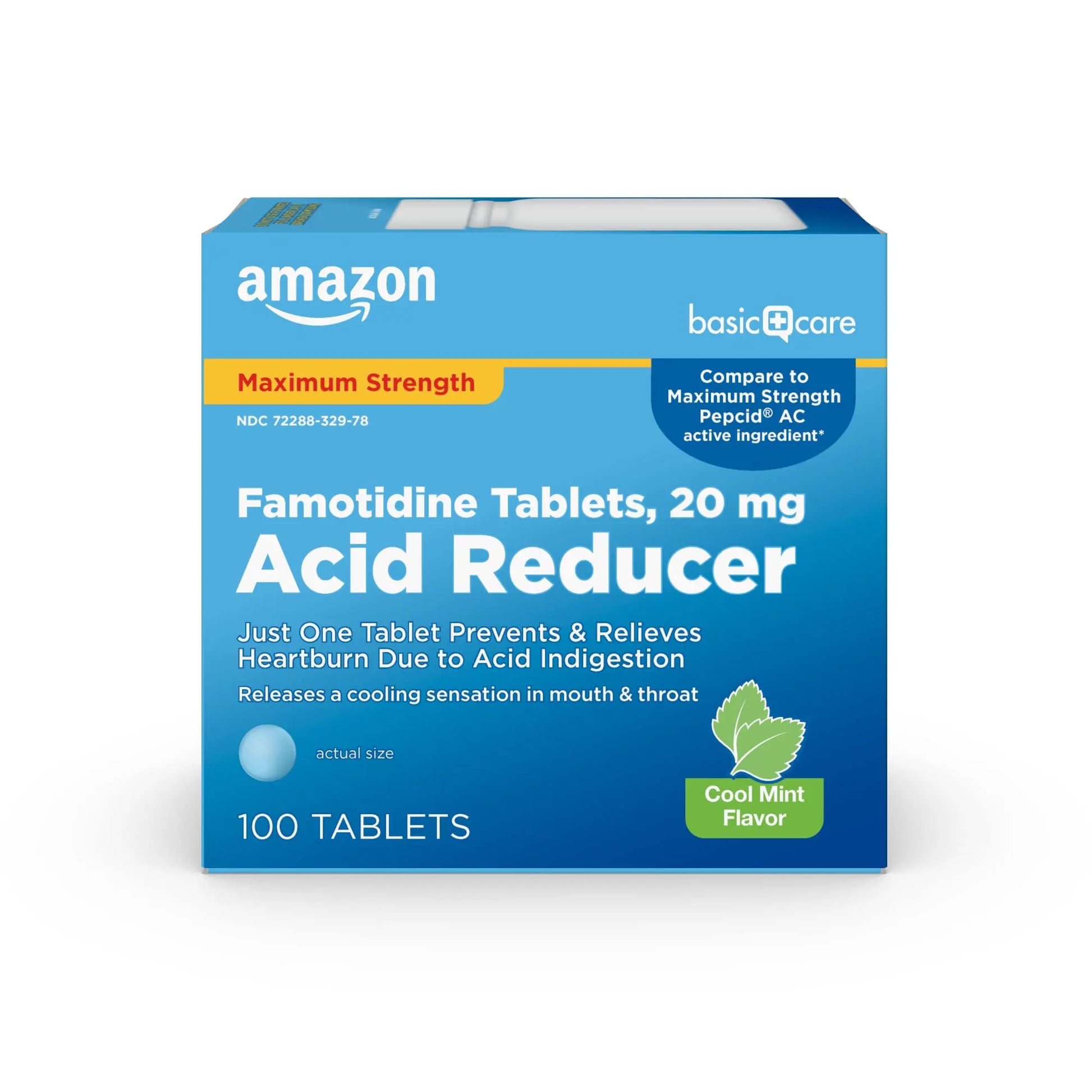 Amazon Basic Care Maximum Strength Famotidine 20mg Tablets, Acid Reducer, Prevents & Relieves Heartburn, Acid Indigestion, Cool Mint, 100 Count Amazon Basic CareAu supplements
