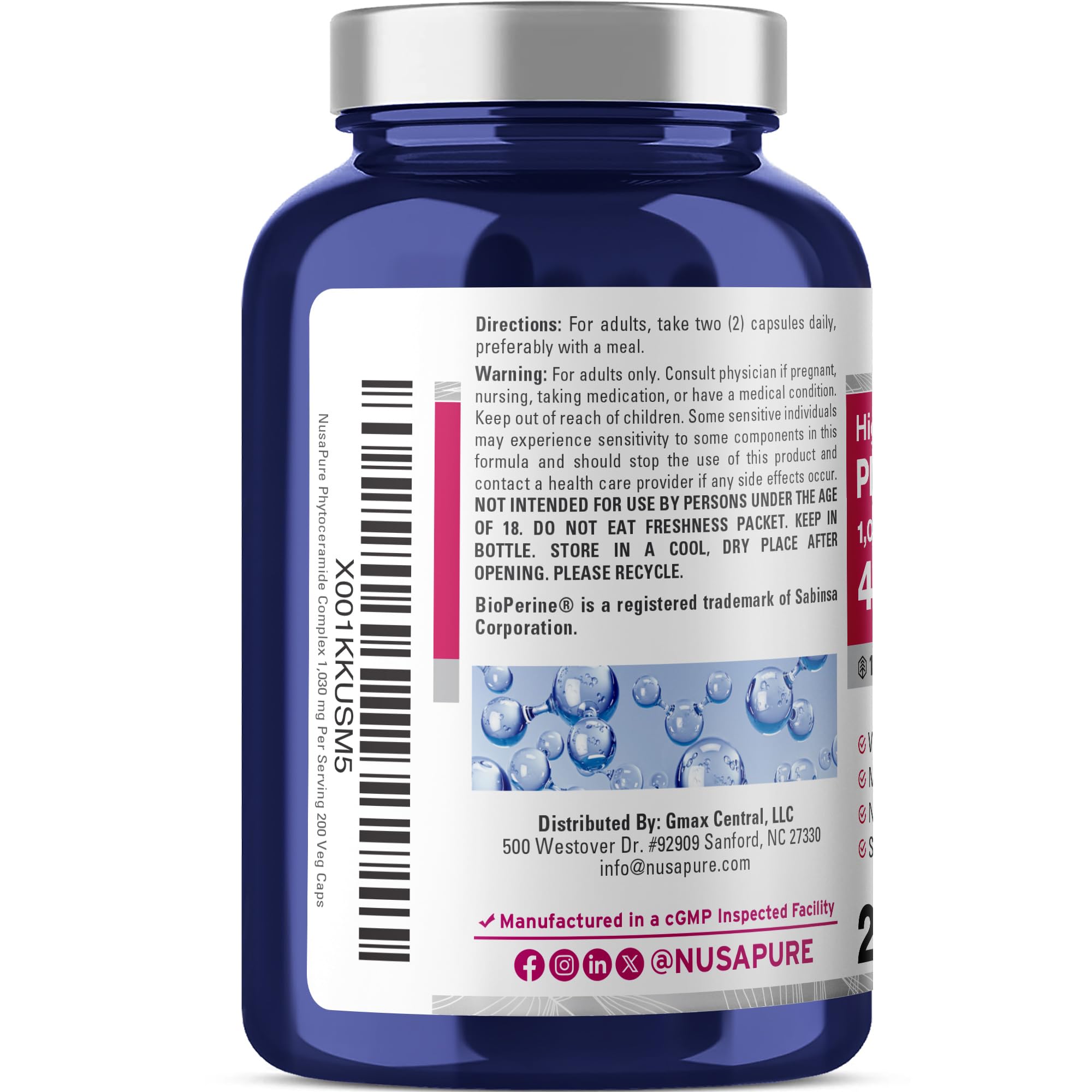 NusaPure Phytoceramide Complex 10:1 Extract, 1030 mg Equivalent to 4000 mg 200 Veggie Capsules (Non-GMO) Bioperine NusaPureAu supplements