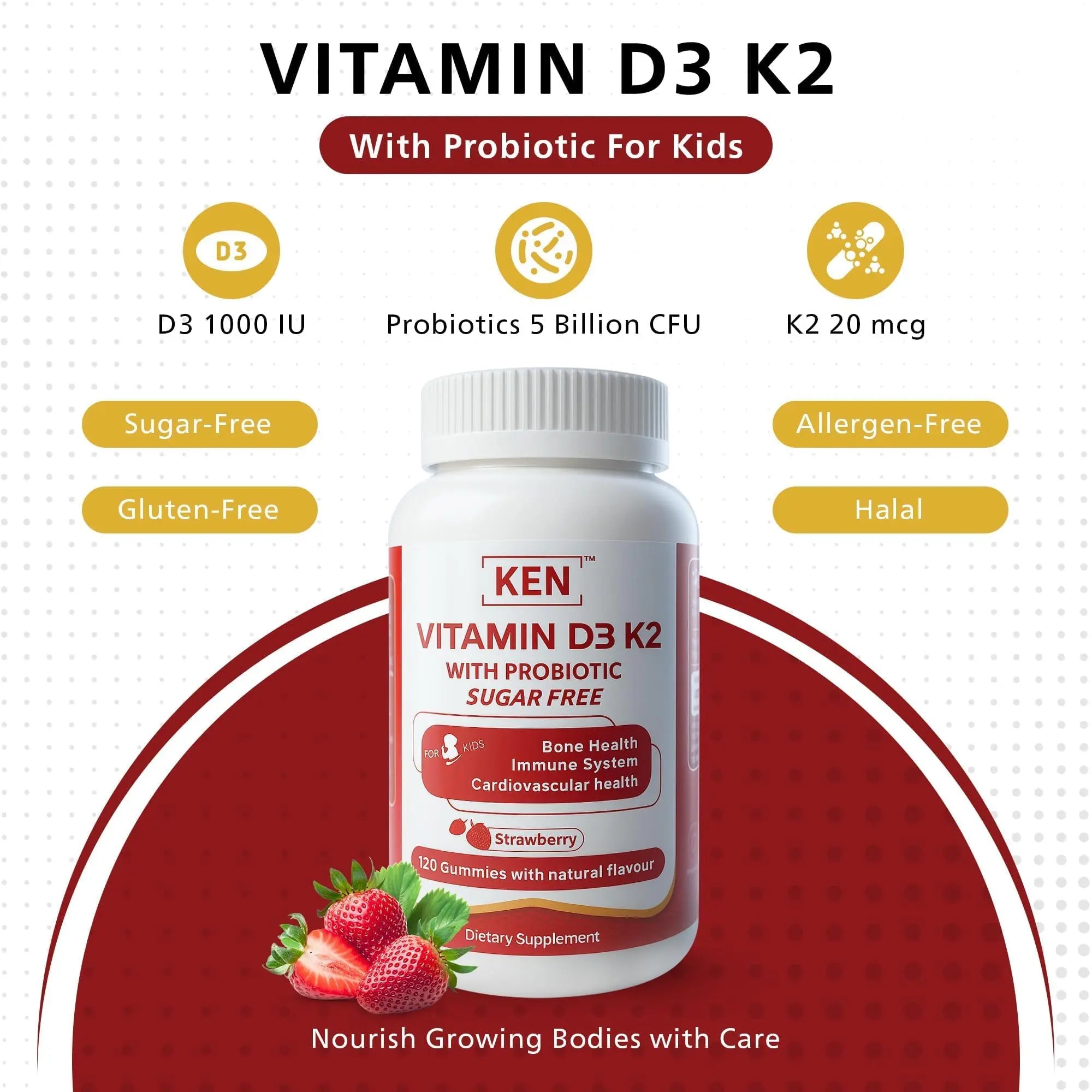 KEN Vitamin D3 K2 with Probiotic for Kids, Sugar-Free Gummies for Calcium Absorption, Bone Support, 5 Billion CFU Probiotics for Gut Balance and Immune Function KENAu supplements